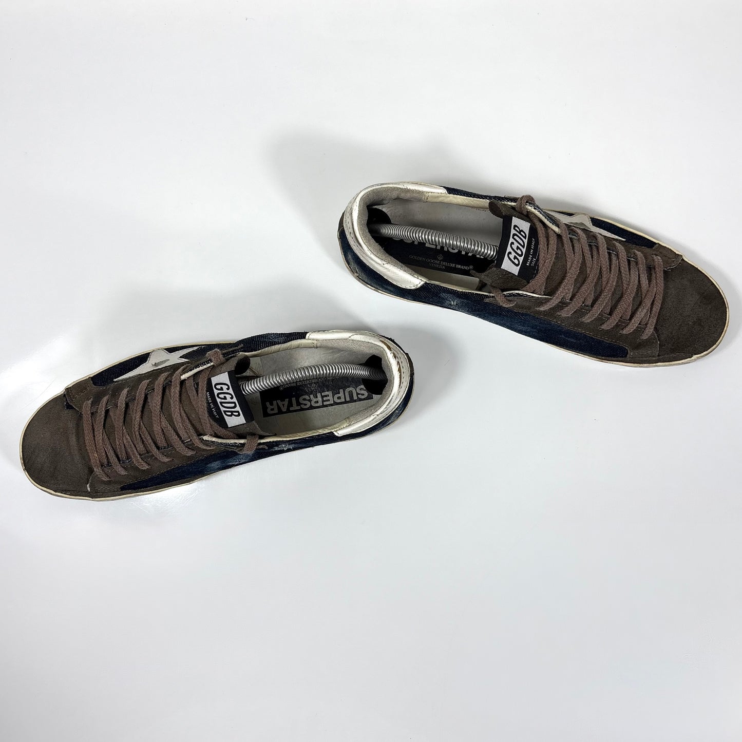 Golden goose Superstar blu in denim con stella e talloncini bianchi 42