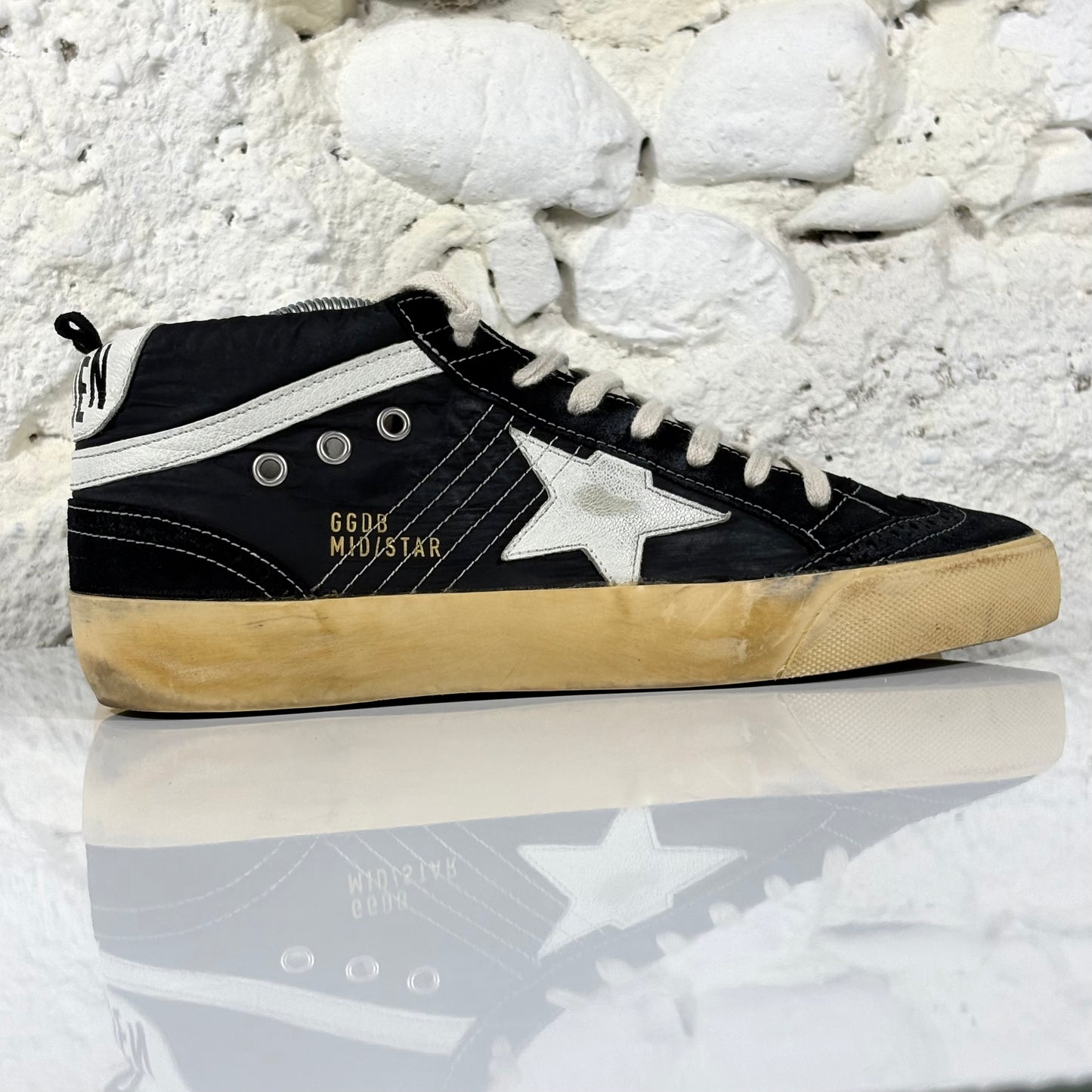 Golden goose Midstar nere con stella bianca in Nylon 41
