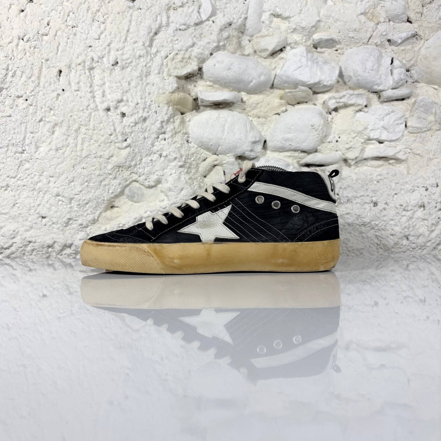 Golden goose Midstar nere con stella bianca in Nylon 41