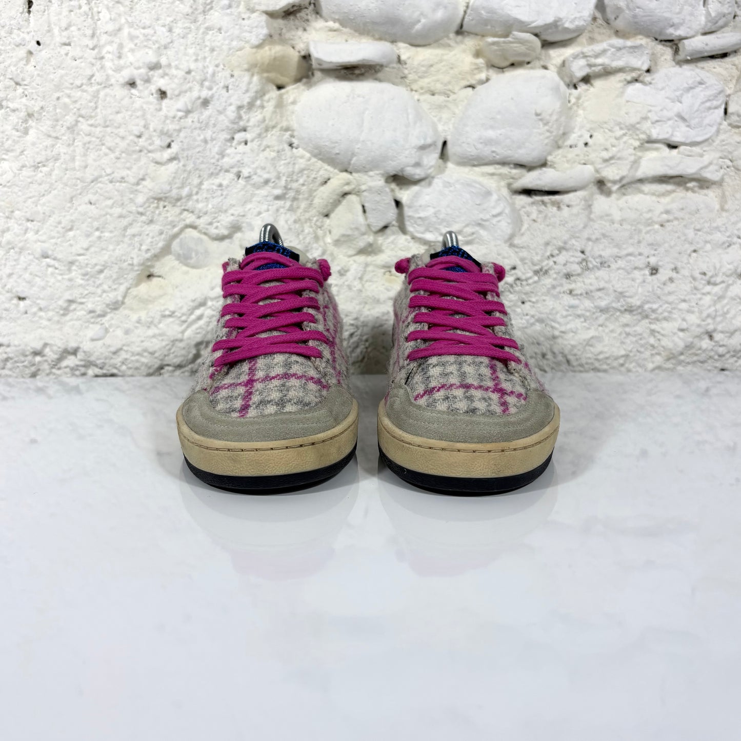 Golden goose Ballstar in trama a quadri grigio e magenta con stella bianca 38