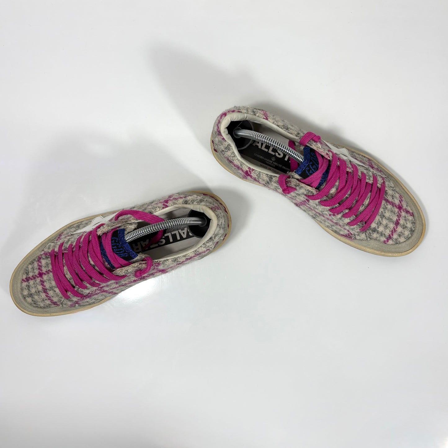 Golden goose Ballstar in trama a quadri grigio e magenta con stella bianca 38