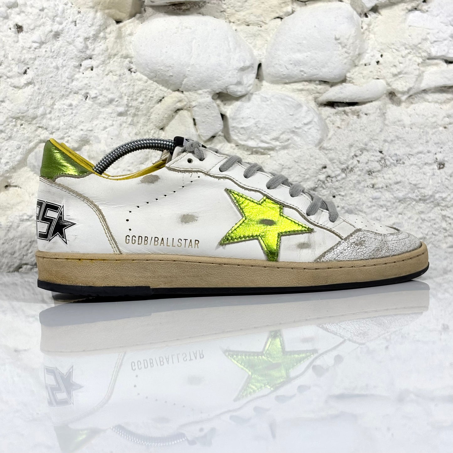 Golden goose Ballstar bianche con talloncino "lime gold" 41