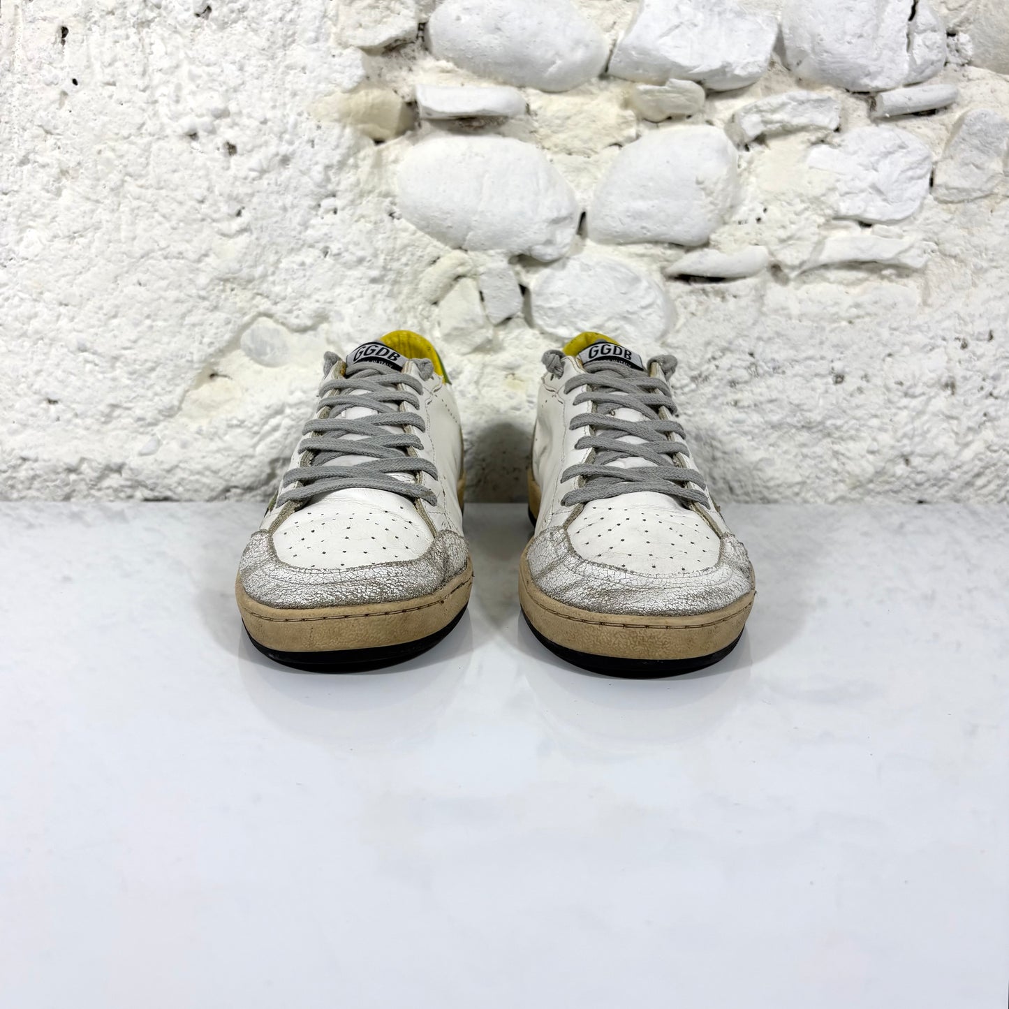 Golden goose Ballstar bianche con talloncino "lime gold" 41