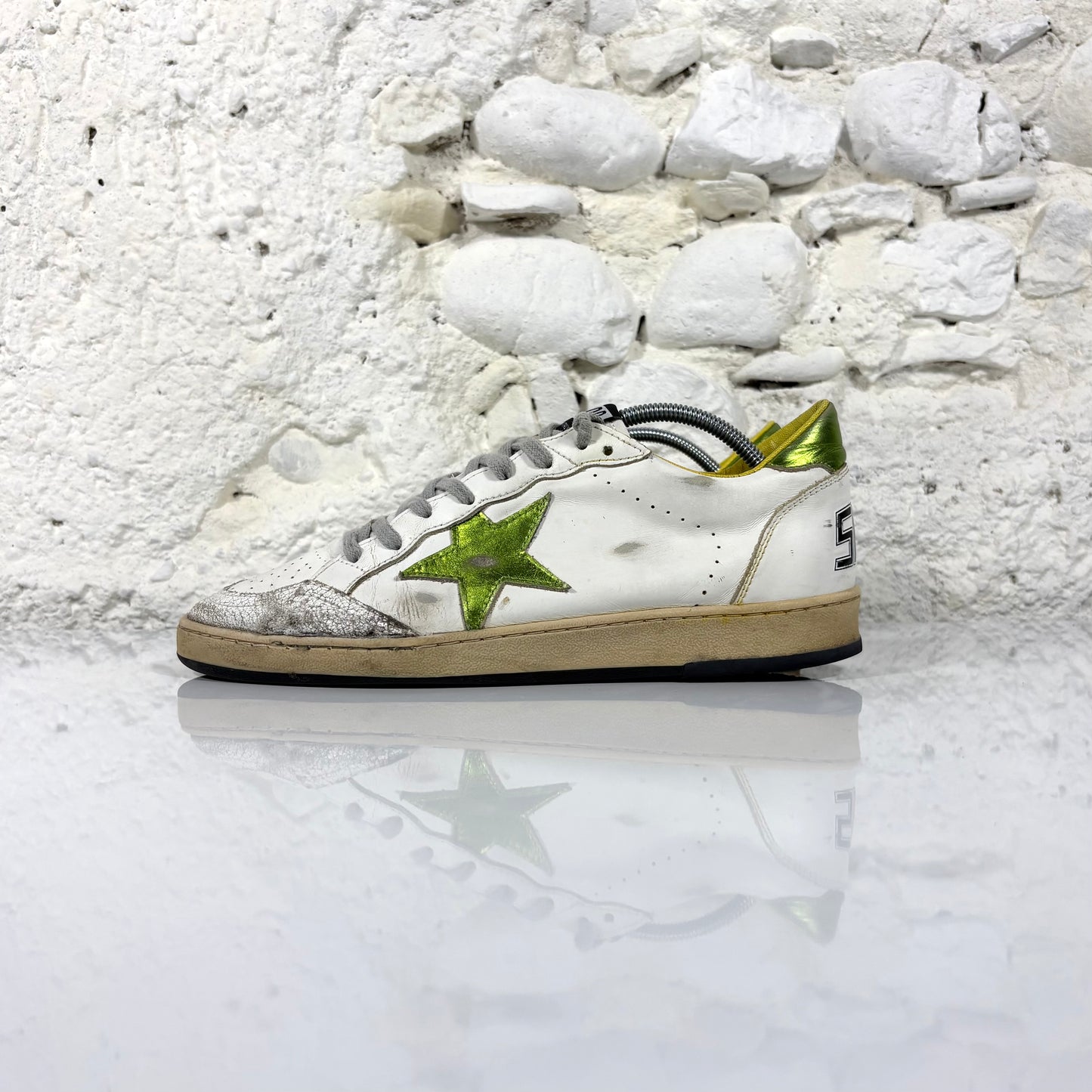 Golden goose Ballstar bianche con talloncino "lime gold" 41