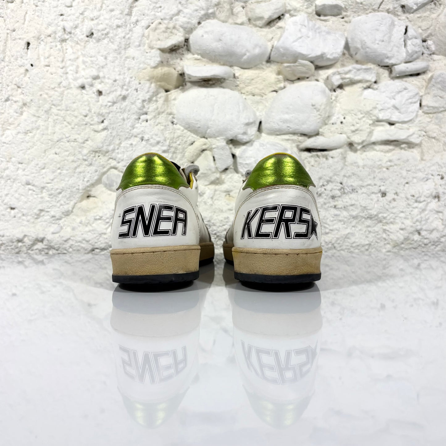Golden goose Ballstar bianche con talloncino "lime gold" 41