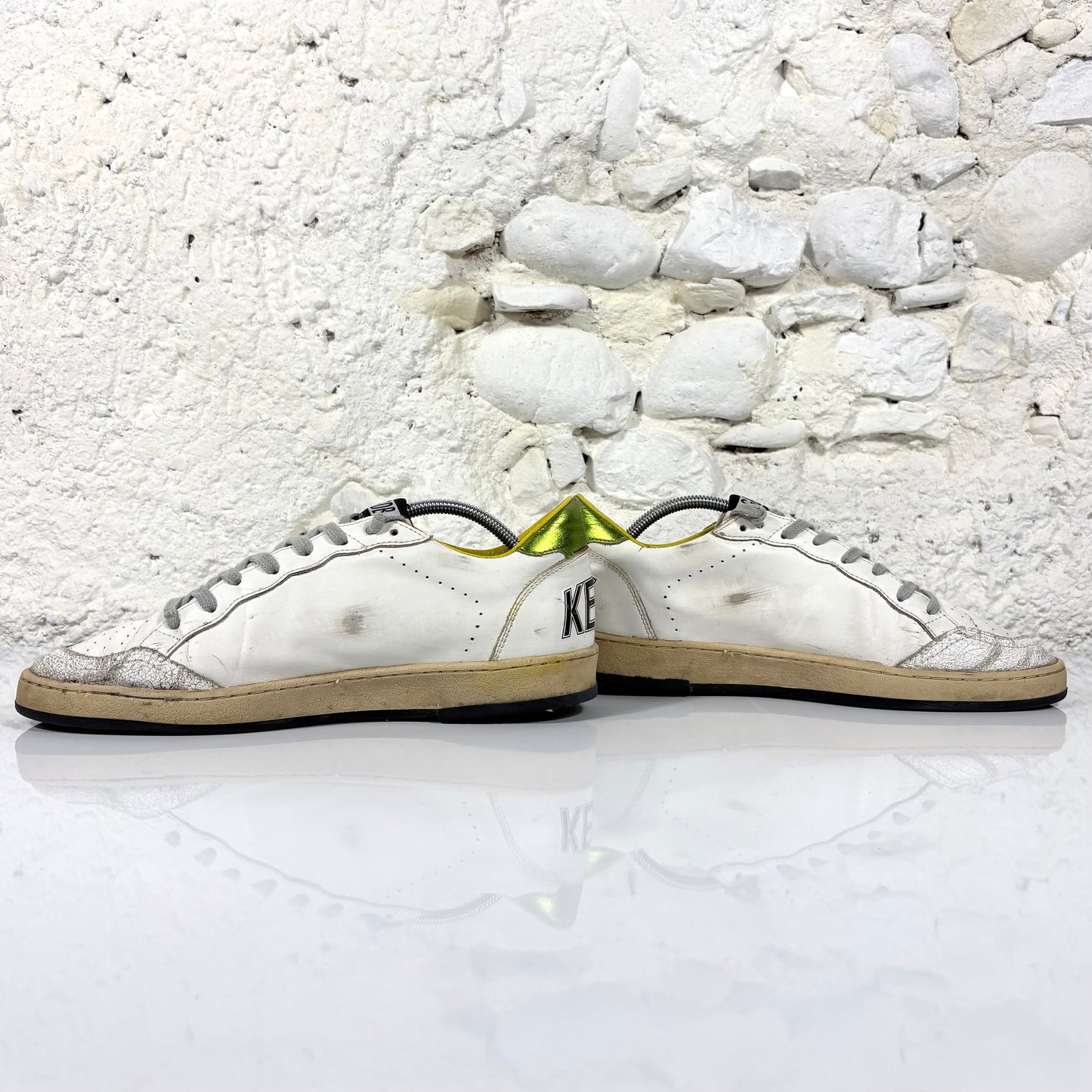 Golden goose Ballstar bianche con talloncino "lime gold" 41