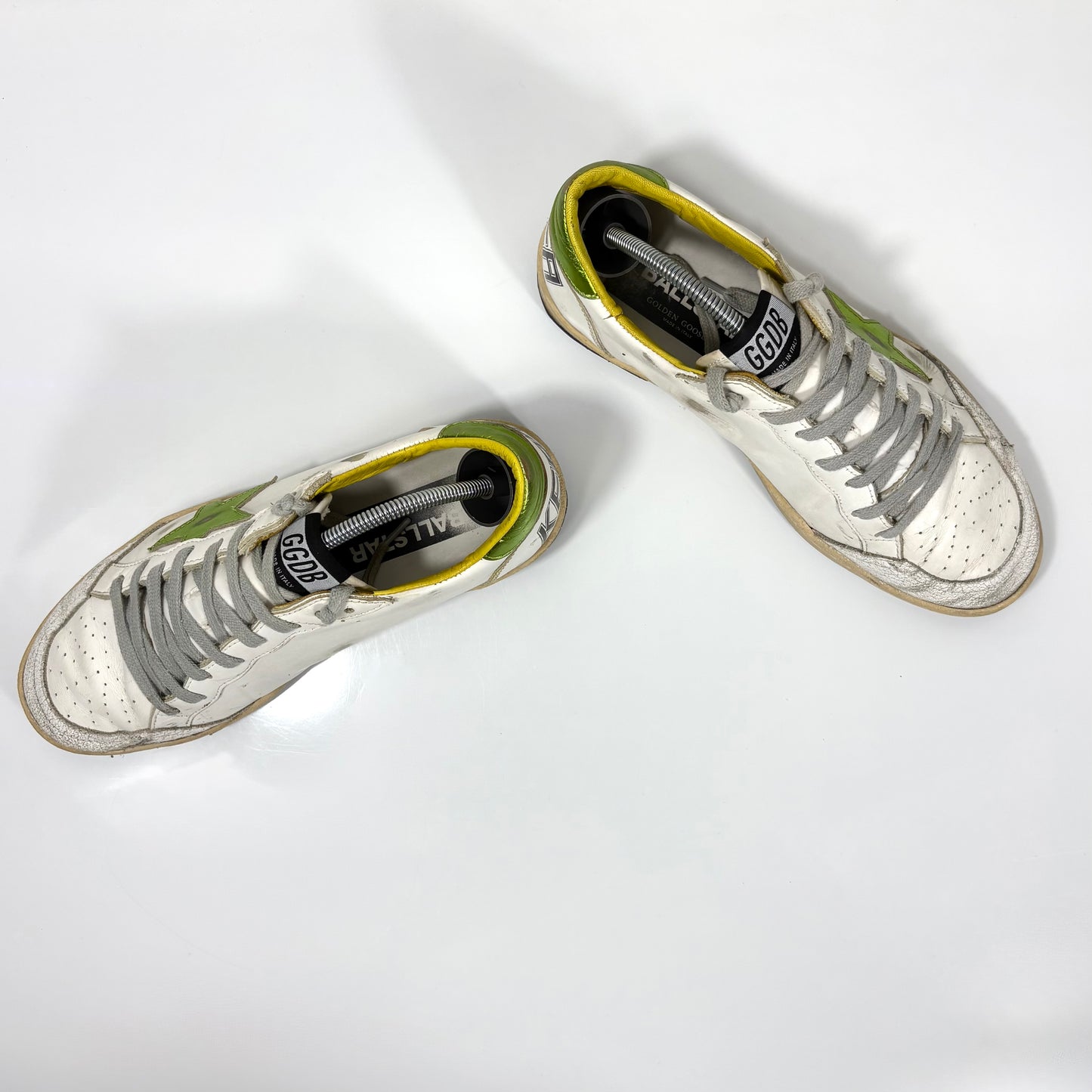 Golden goose Ballstar bianche con talloncino "lime gold" 41