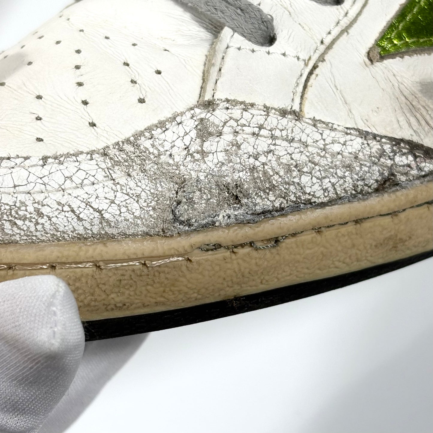 Golden goose Ballstar bianche con talloncino "lime gold" 41