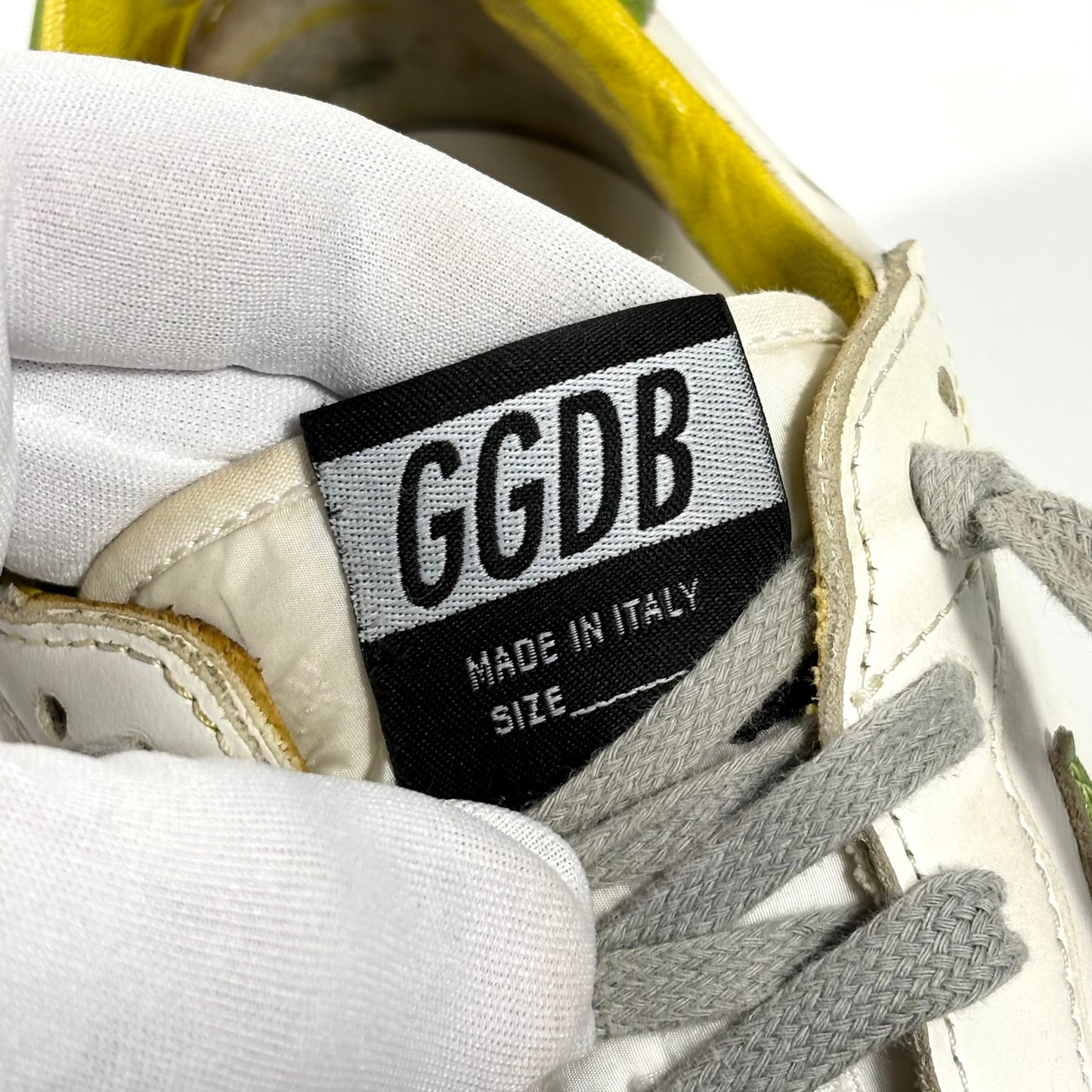 Golden goose Ballstar bianche con talloncino "lime gold" 41