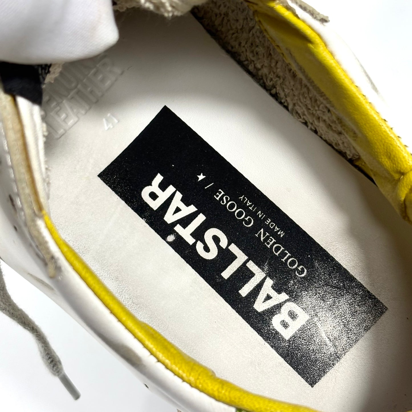 Golden goose Ballstar bianche con talloncino "lime gold" 41
