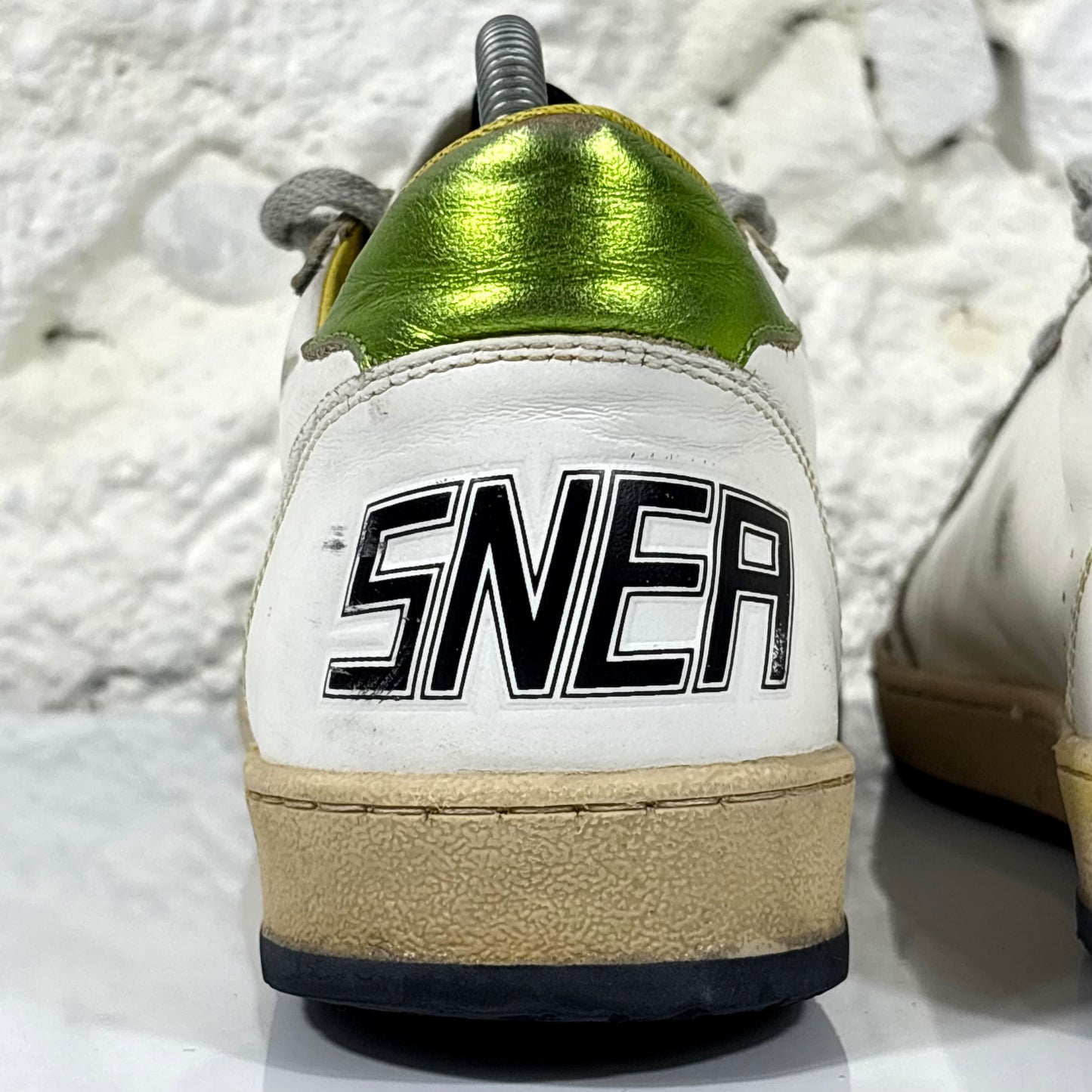 Golden goose Ballstar bianche con talloncino "lime gold" 41
