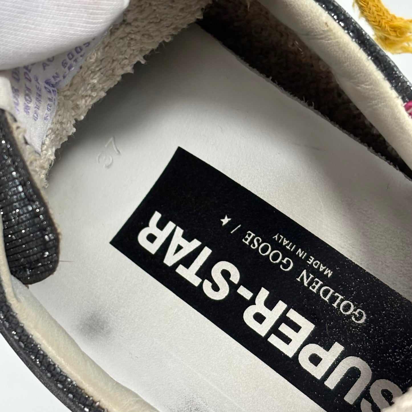 Golden goose Superstar grigio "glitter", stella nera e talloncini fucsia 37