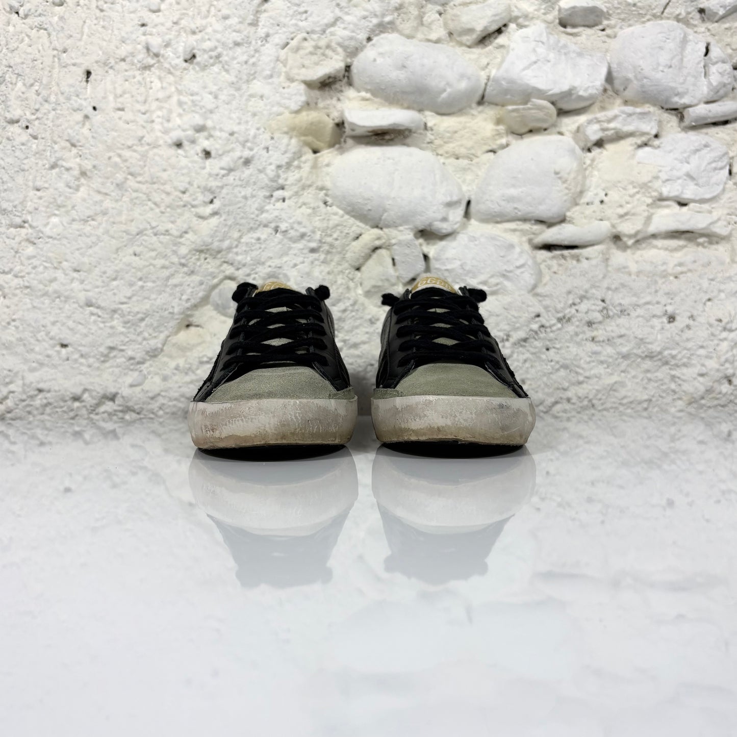 Golden goose Superstar nere a "squame" con stella e talloncini neri con paillettes 37