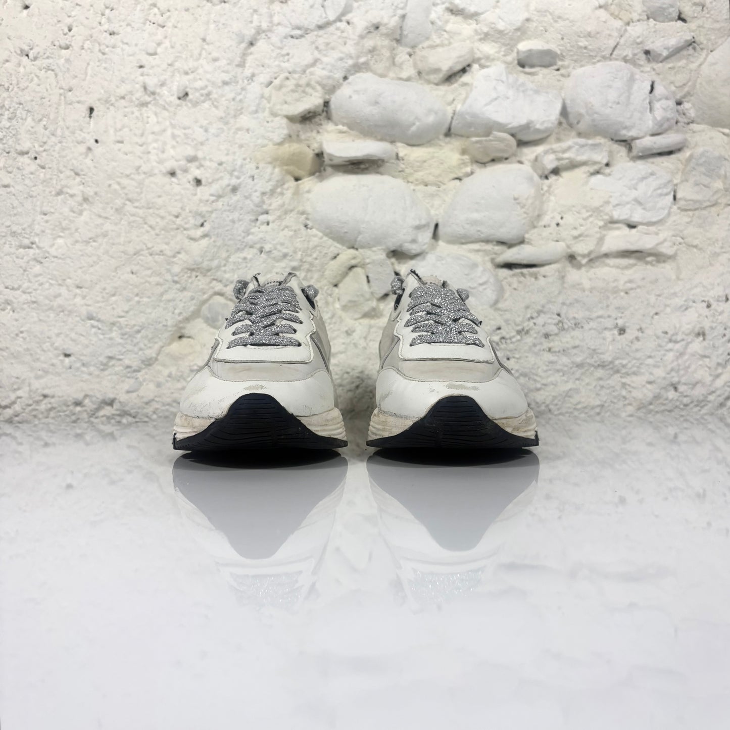Golden goose Running Sole bianche con stella nera  e talloncini argento "glitter" 37