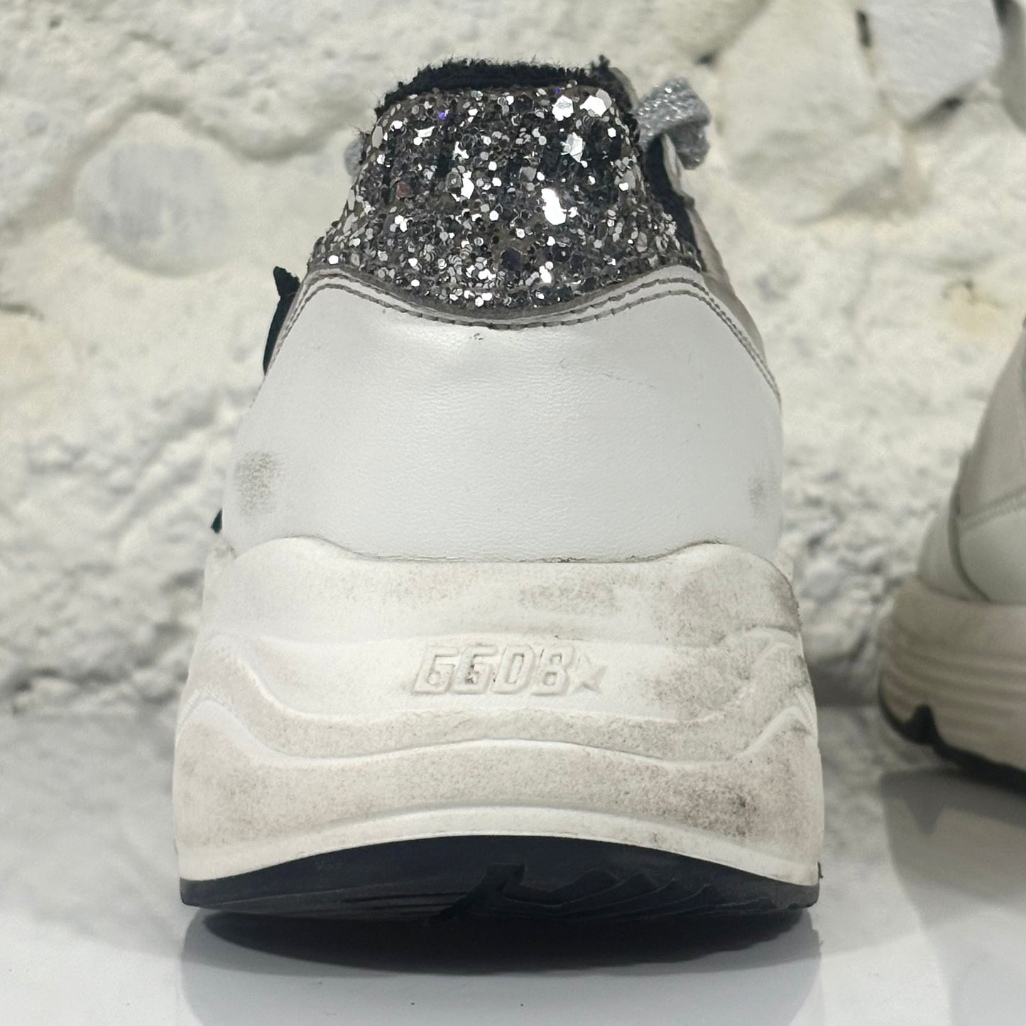Golden goose Running Sole bianche con stella nera  e talloncini argento "glitter" 37