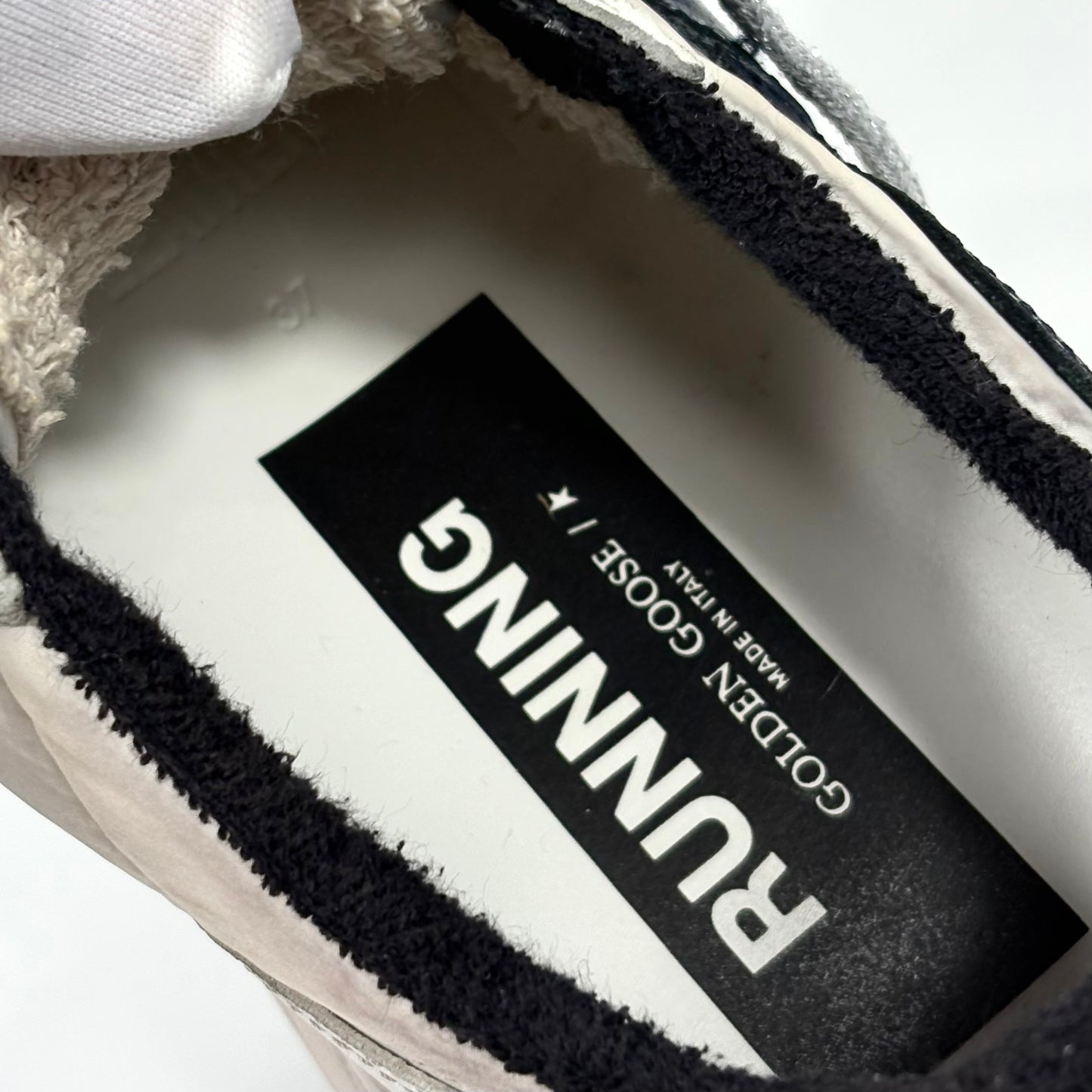 Golden goose Running Sole bianche con stella nera  e talloncini argento "glitter" 37
