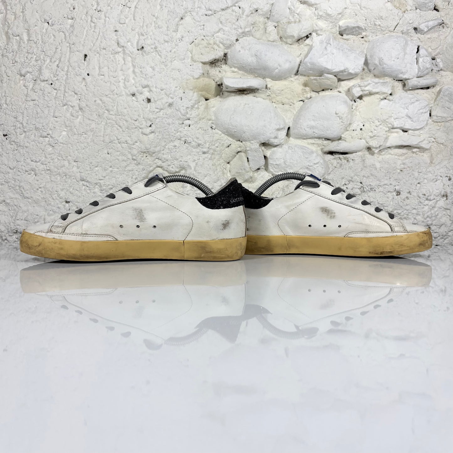 Golden goose Superstar bianche con Stella rosa "a squame" e talloncini neri brillantanti 37
