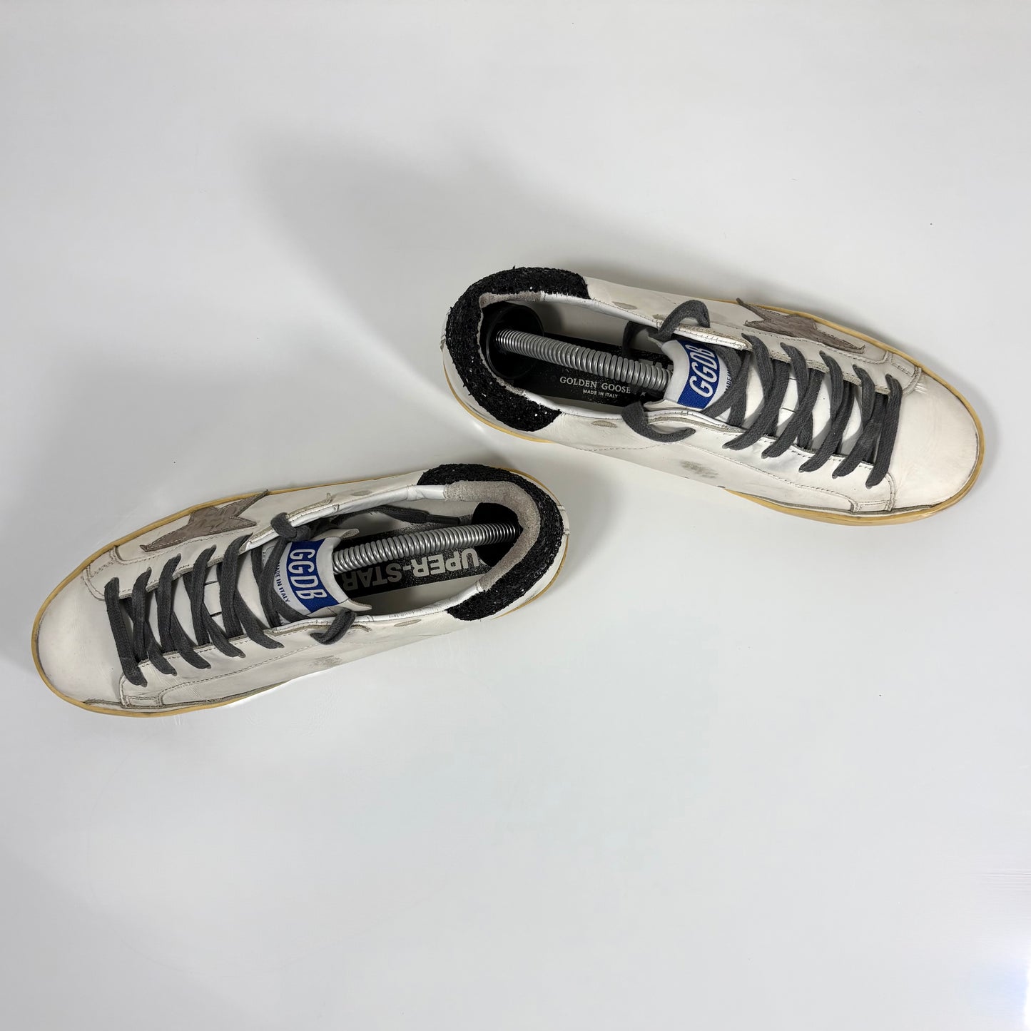 Golden goose Superstar bianche con Stella rosa "a squame" e talloncini neri brillantanti 37