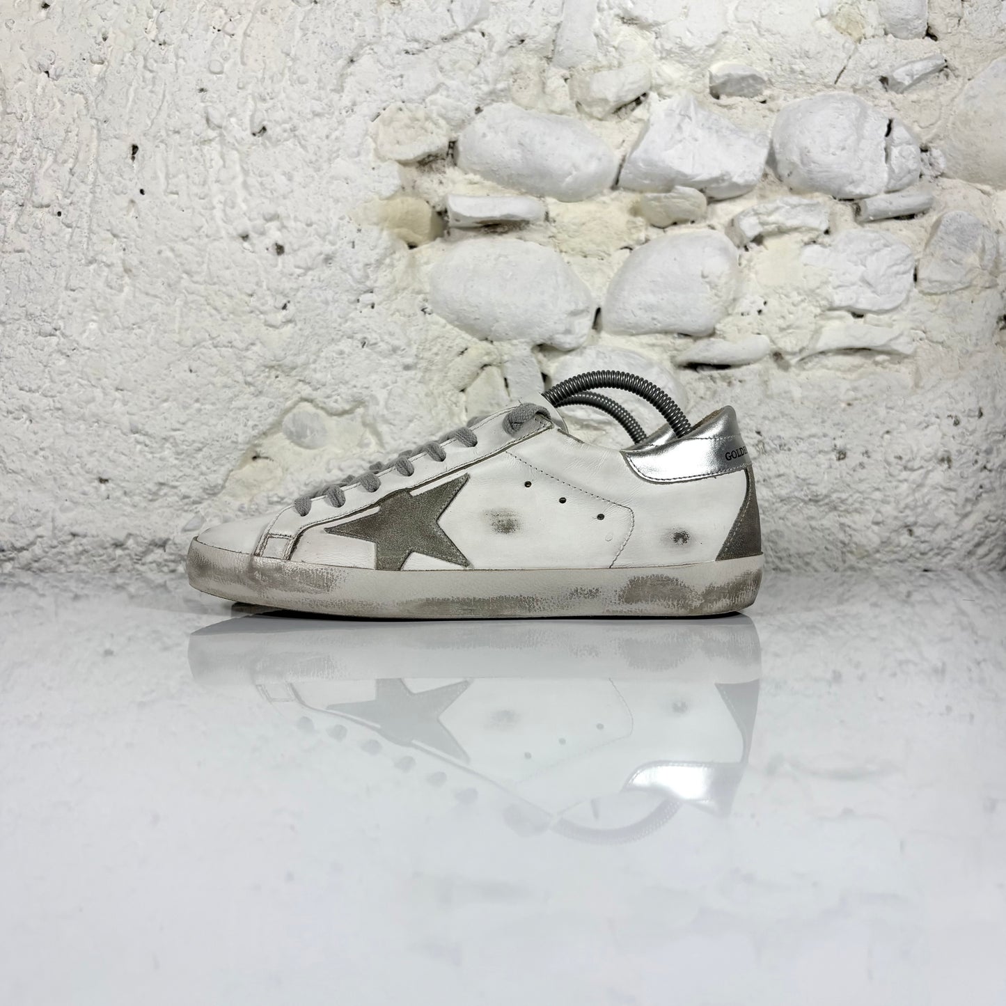 Golden goose Superstar bianche classiche con stella e talloncini argento 41