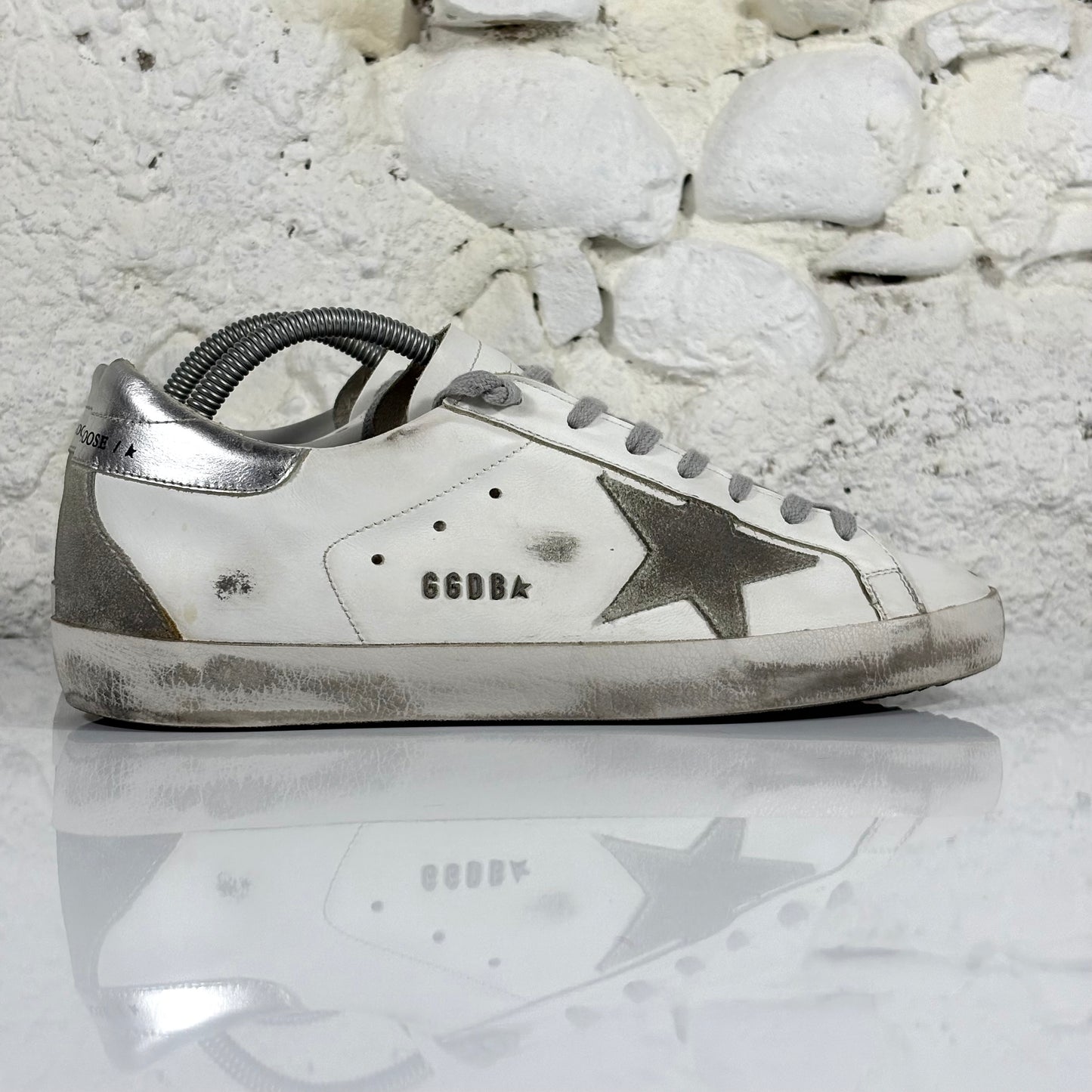 Golden goose Superstar bianche classiche con stella e talloncini argento 41