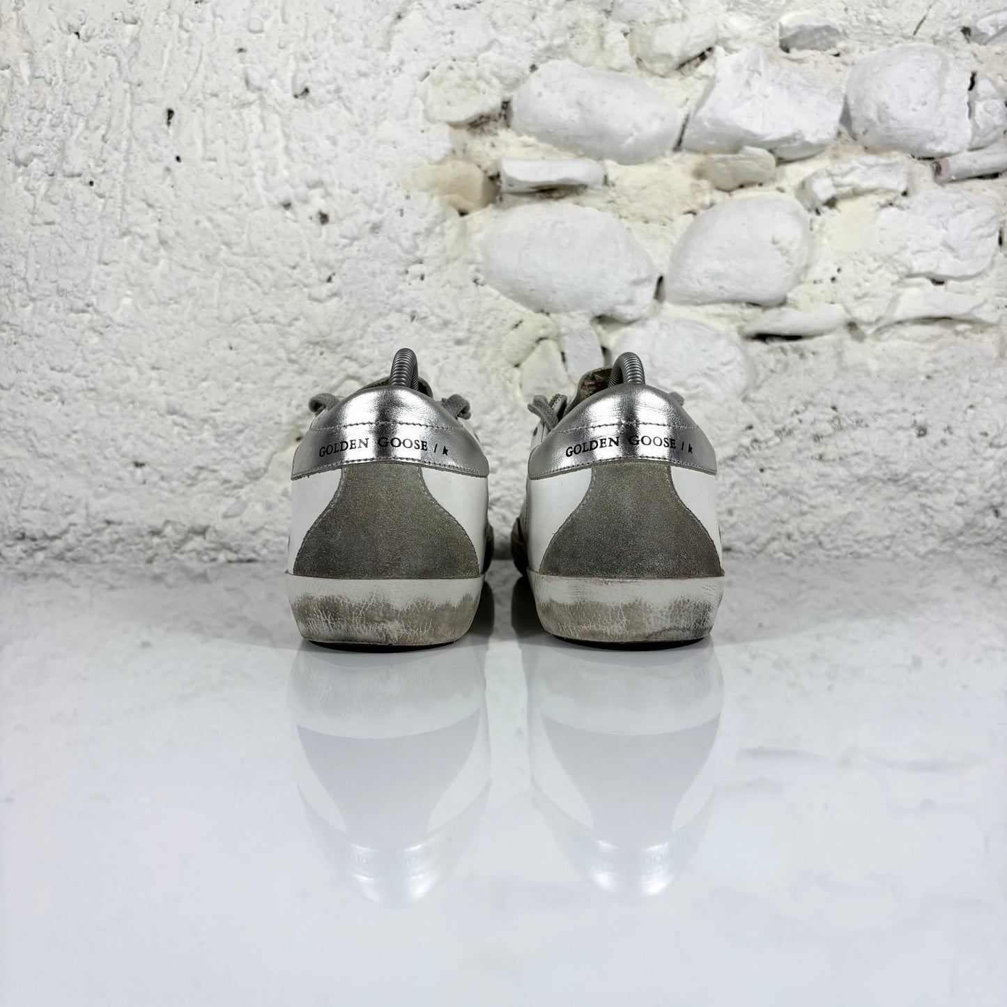 Golden goose Superstar bianche classiche con stella e talloncini argento 41