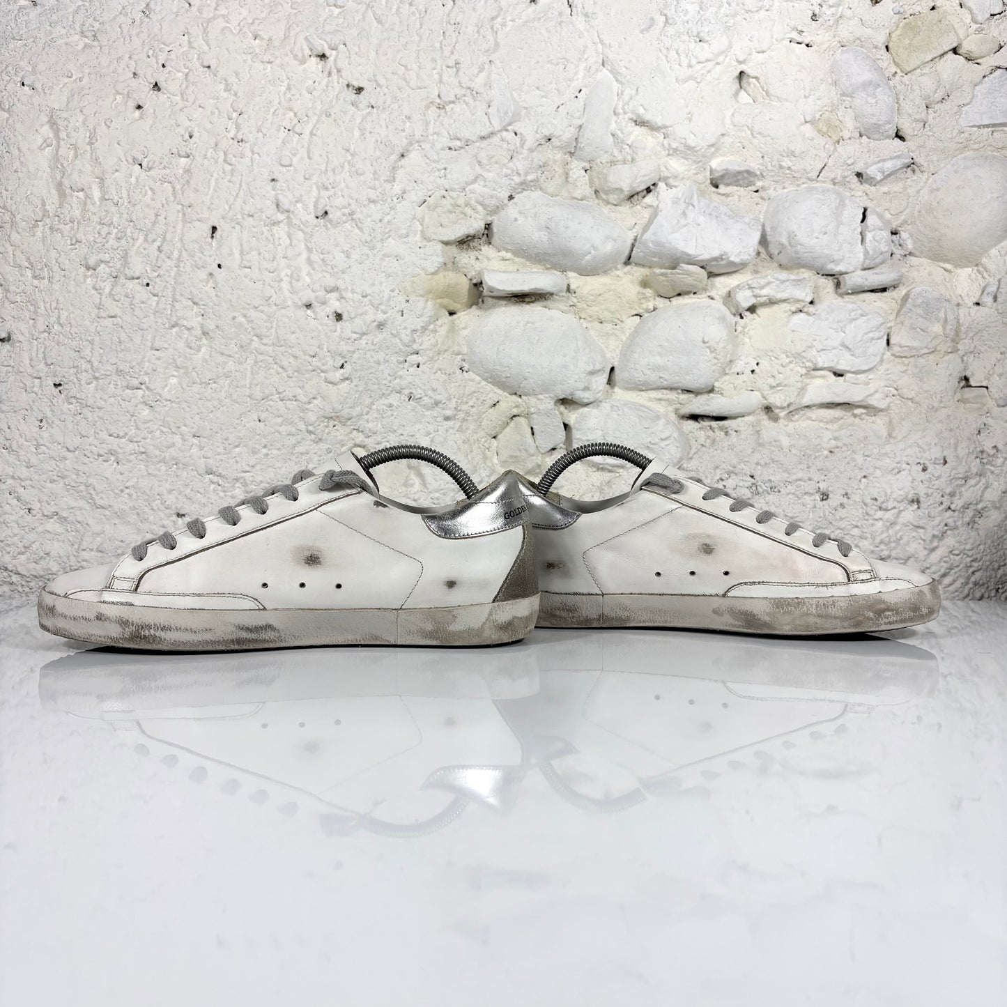 Golden goose Superstar bianche classiche con stella e talloncini argento 41