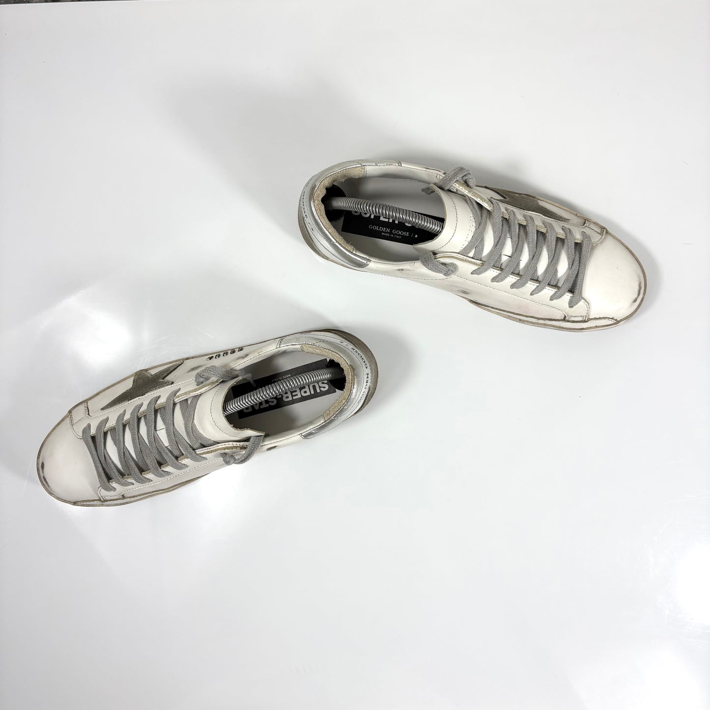 Golden goose Superstar bianche classiche con stella e talloncini argento 41