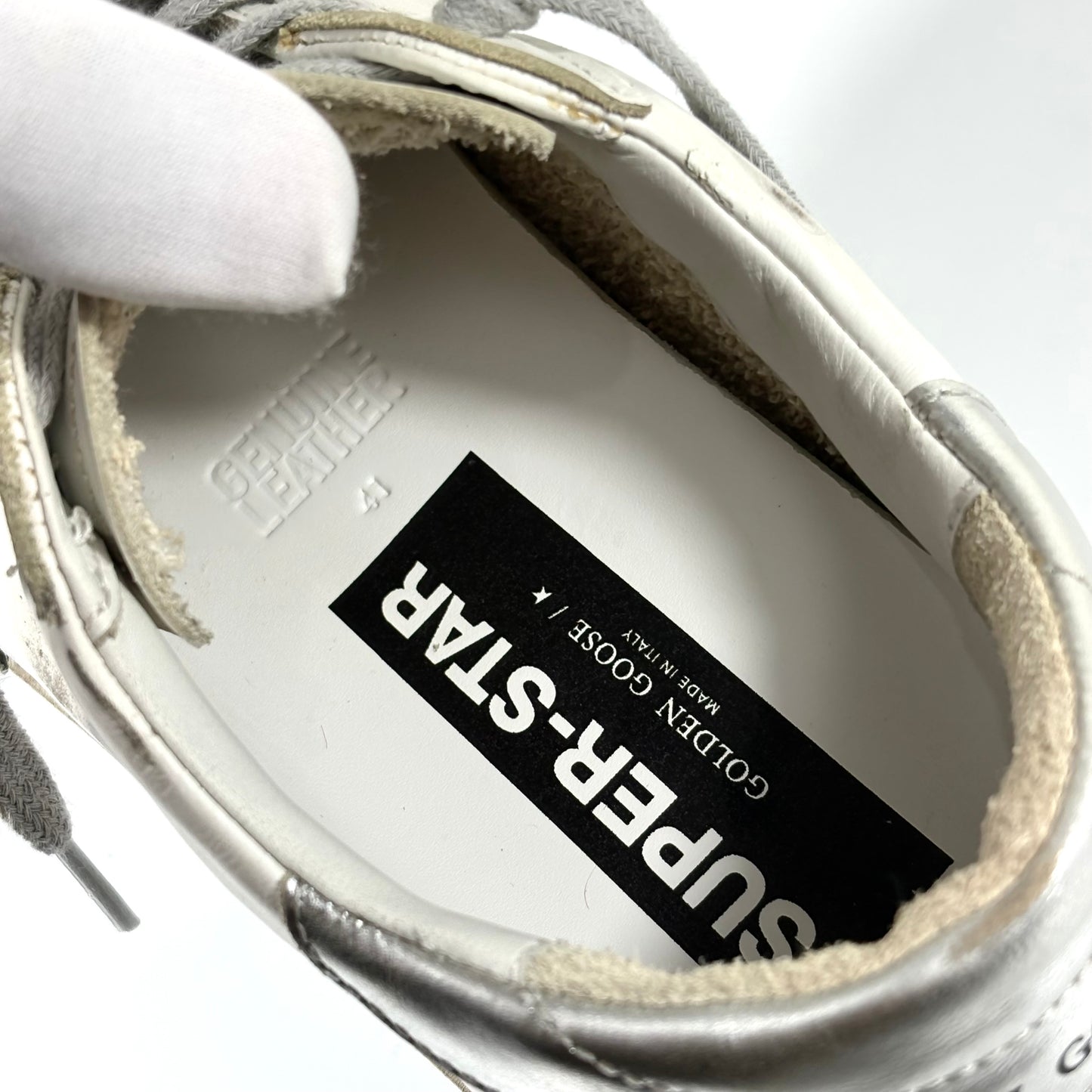 Golden goose Superstar bianche classiche con stella e talloncini argento 41