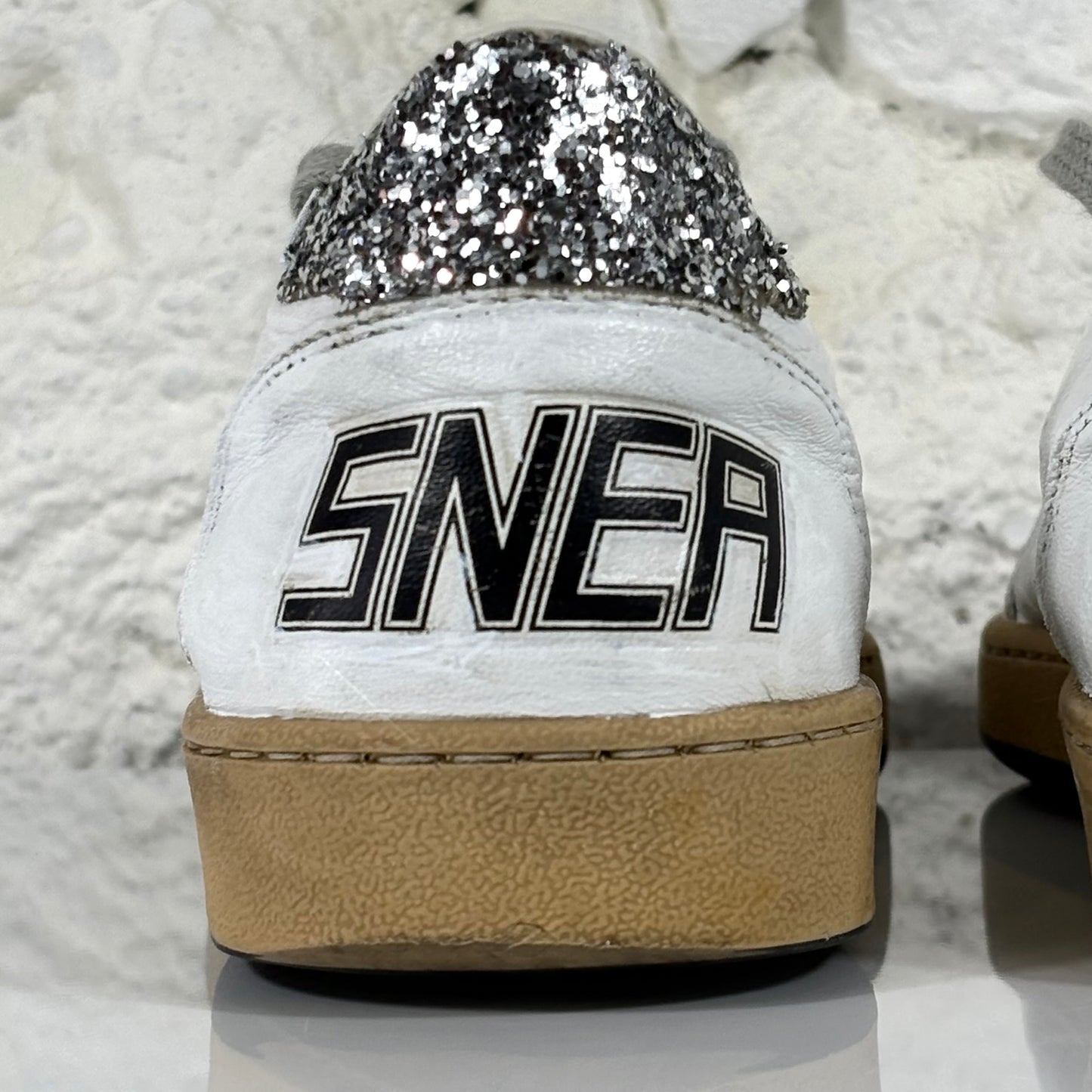 Golden goose Ballstar bianche con stella e talloncini argento con paillettes 38
