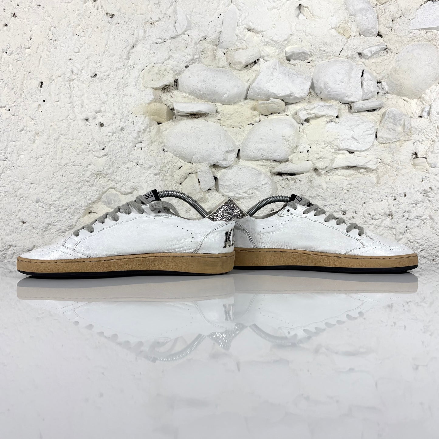 Golden goose Ballstar bianche con stella e talloncini argento con paillettes 38