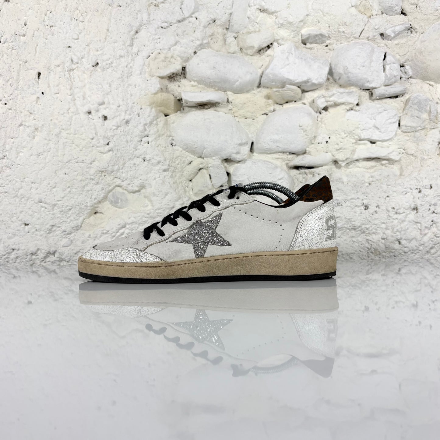 Golden goose Ballstar bianche con stella rosa glitterata e talloncini maculati 40