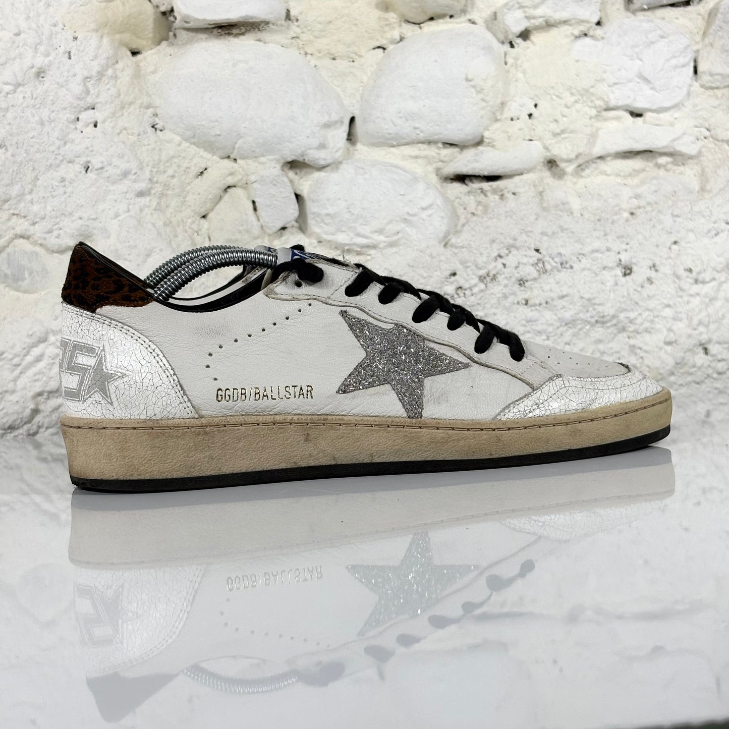 Golden goose Ballstar bianche con stella rosa glitterata e talloncini maculati 40