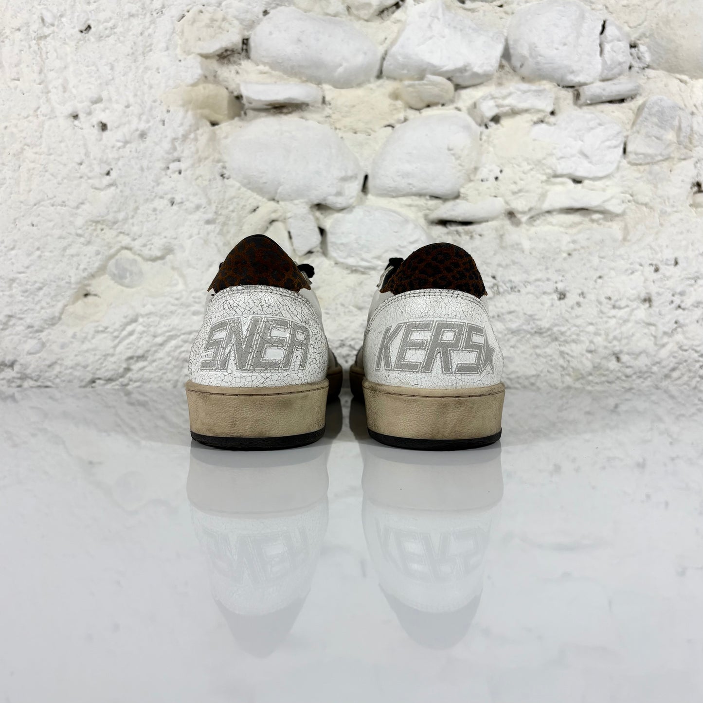 Golden goose Ballstar bianche con stella rosa glitterata e talloncini maculati 40