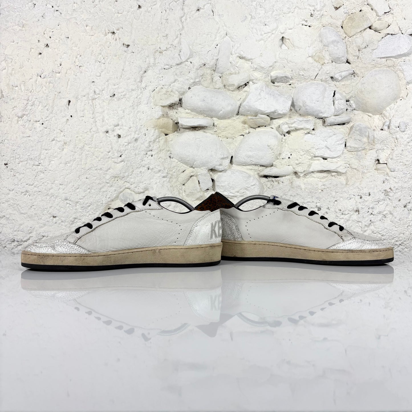 Golden goose Ballstar bianche con stella rosa glitterata e talloncini maculati 40