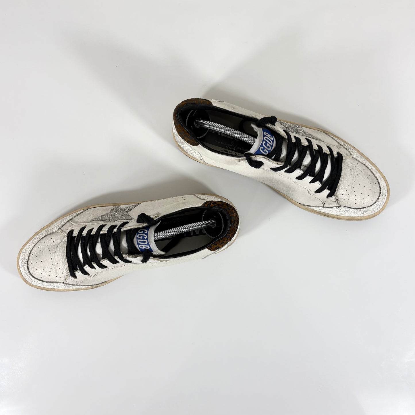 Golden goose Ballstar bianche con stella rosa glitterata e talloncini maculati 40