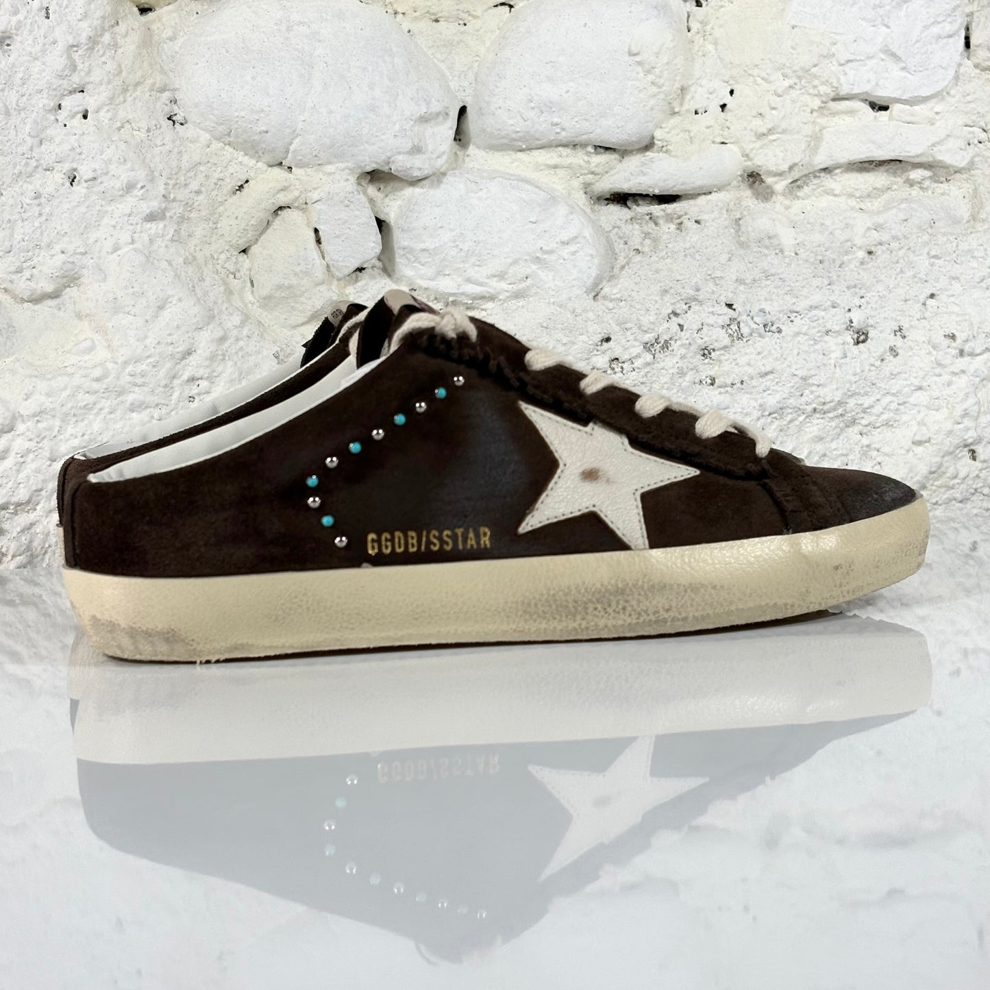 Golden goose Superstar Sabot marroni in pelle marrone scamosciata con perle 39