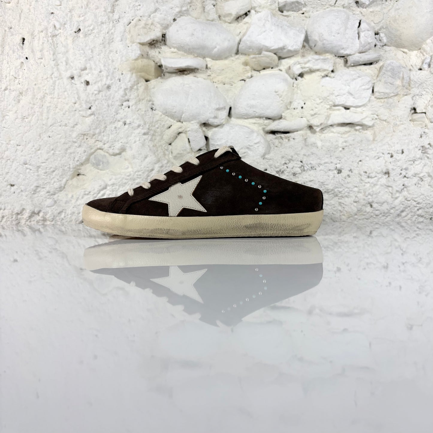 Golden goose Superstar Sabot marroni in pelle marrone scamosciata con perle 39