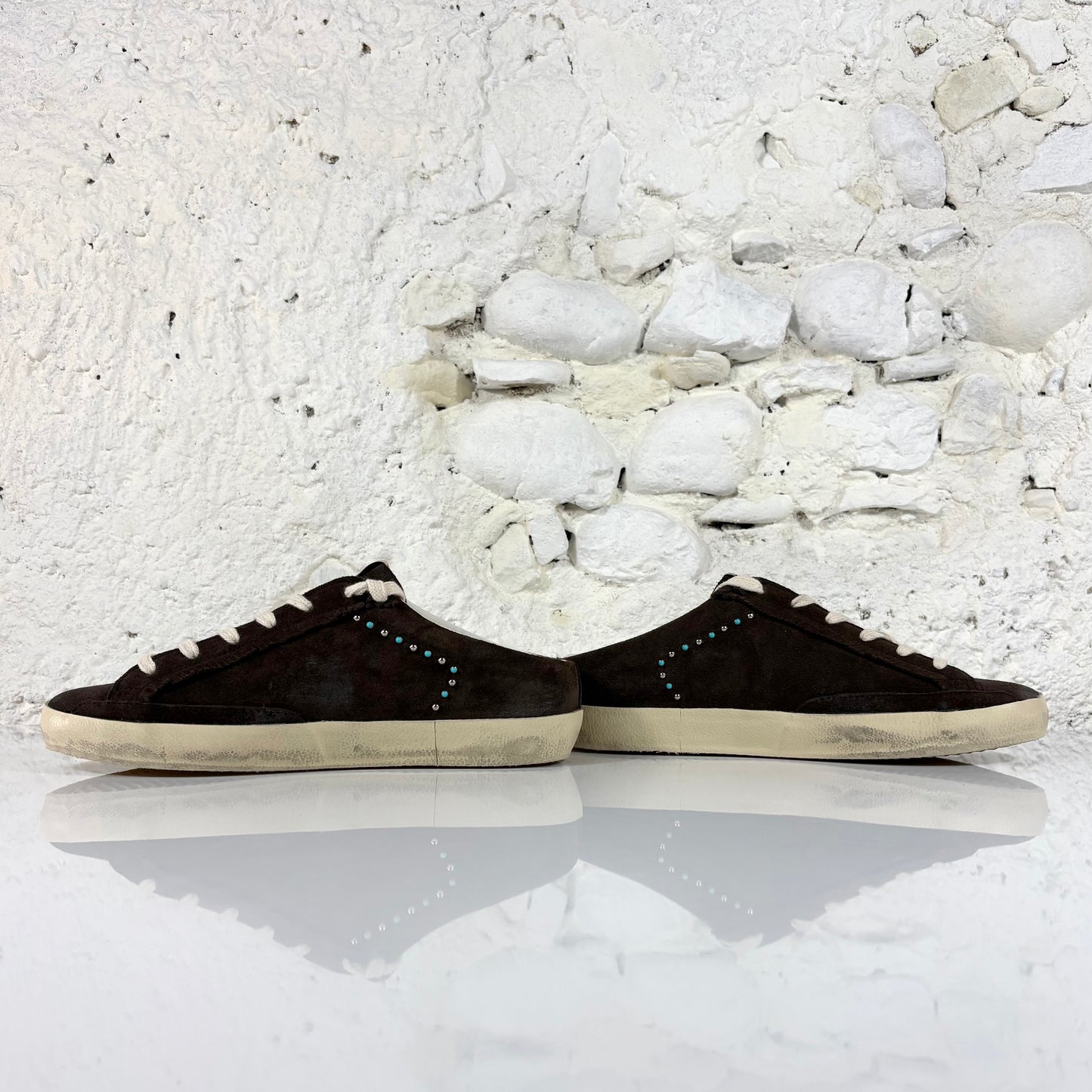 Golden goose Superstar Sabot marroni in pelle marrone scamosciata con perle 39
