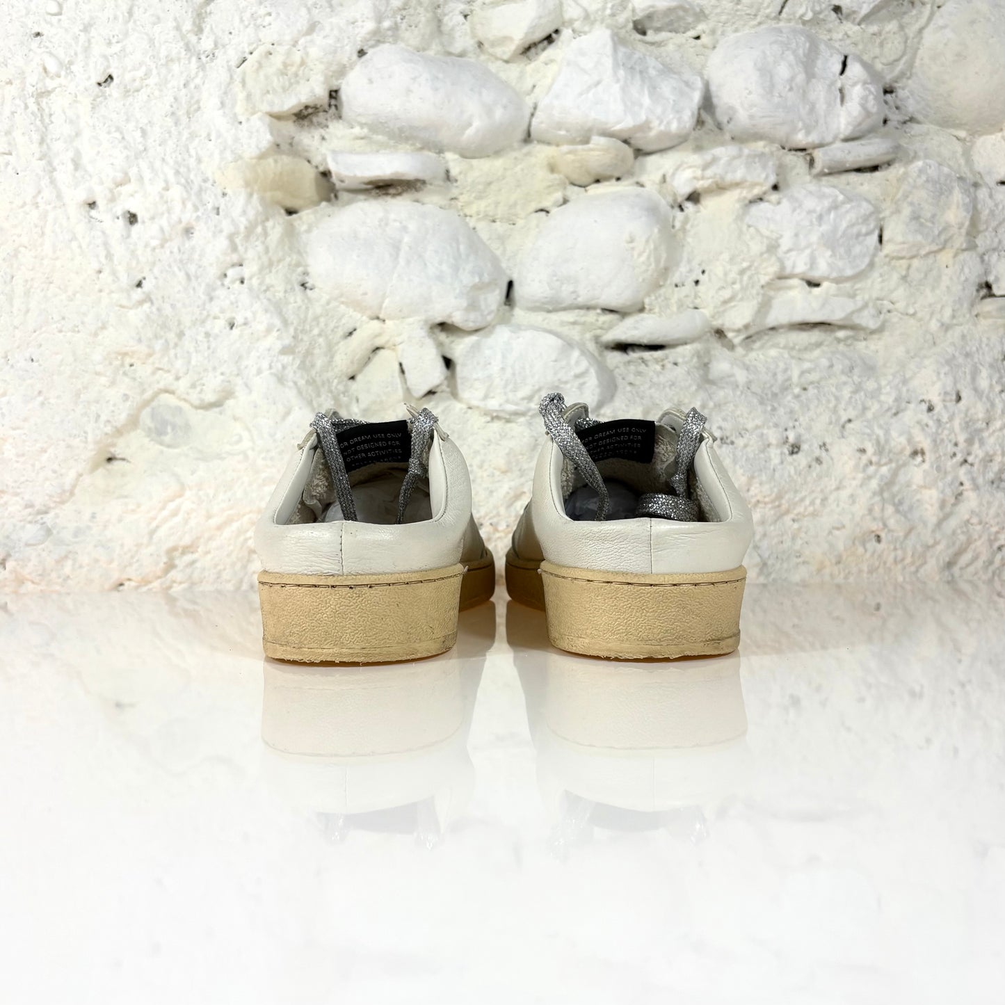 Golden goose Ballstar sabot bianche con stella rosa e lacci glitterati argento 39
