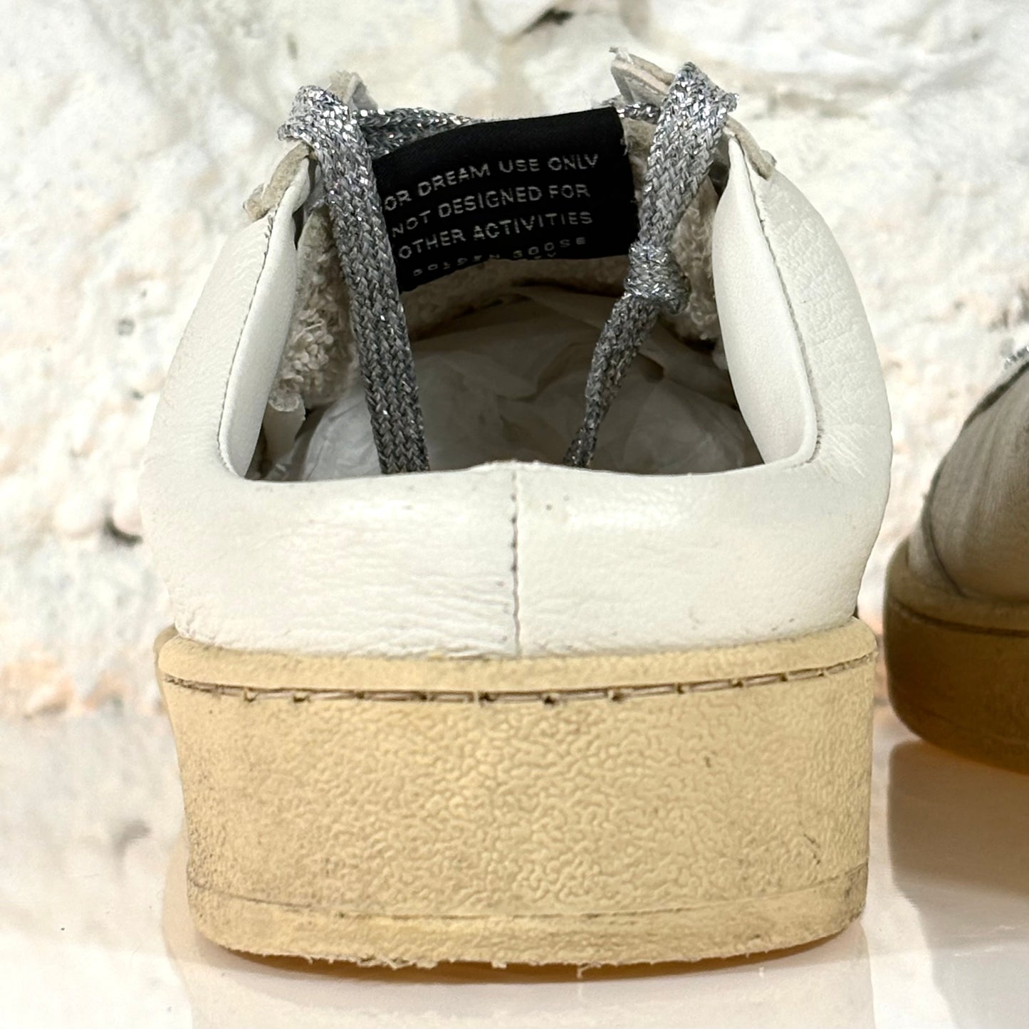 Golden goose Ballstar sabot bianche con stella rosa e lacci glitterati argento 39