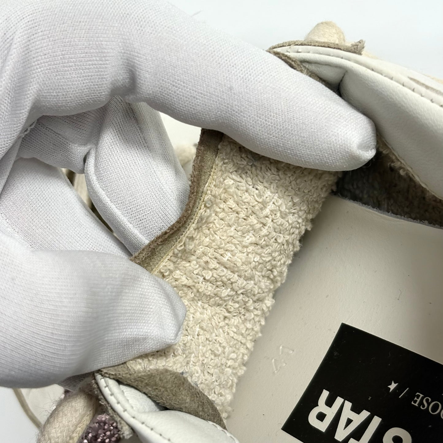 Golden goose Superstar bianche con stella argento e talloncini neri brillantanti 41