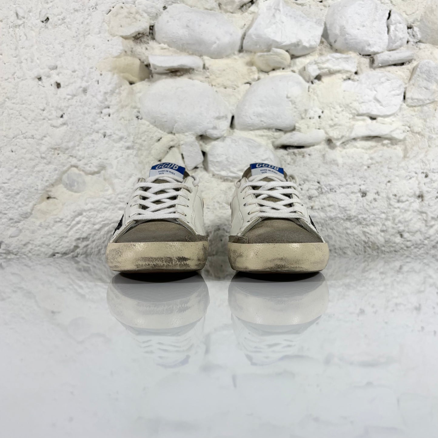 Golden goose Superstar bianche con stella nera glitterata e talloncini marroni 36