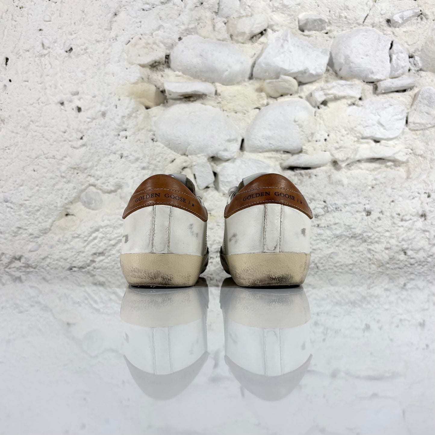 Golden goose Superstar bianche con stella nera glitterata e talloncini marroni 36