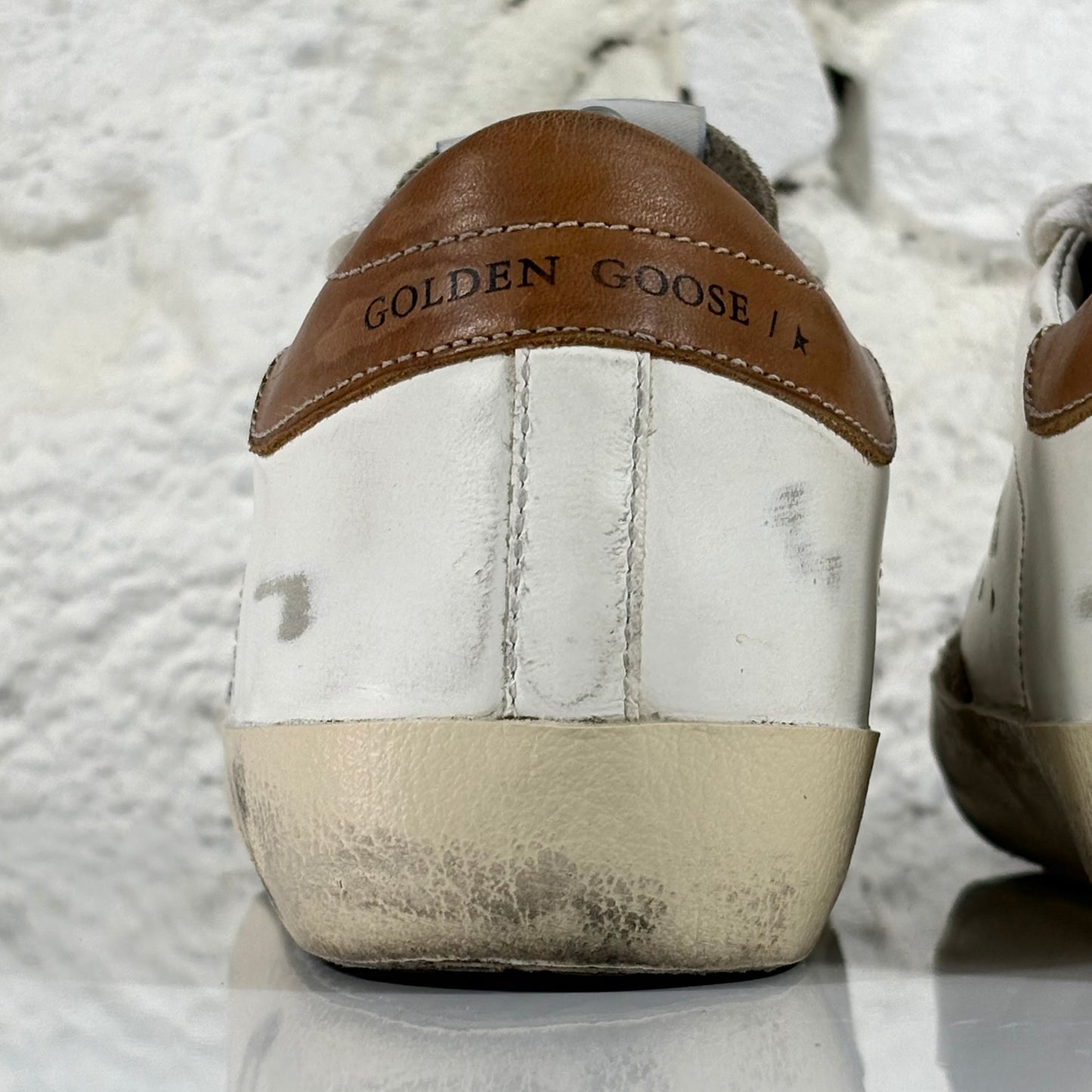 Golden goose Superstar bianche con stella nera glitterata e talloncini marroni 36