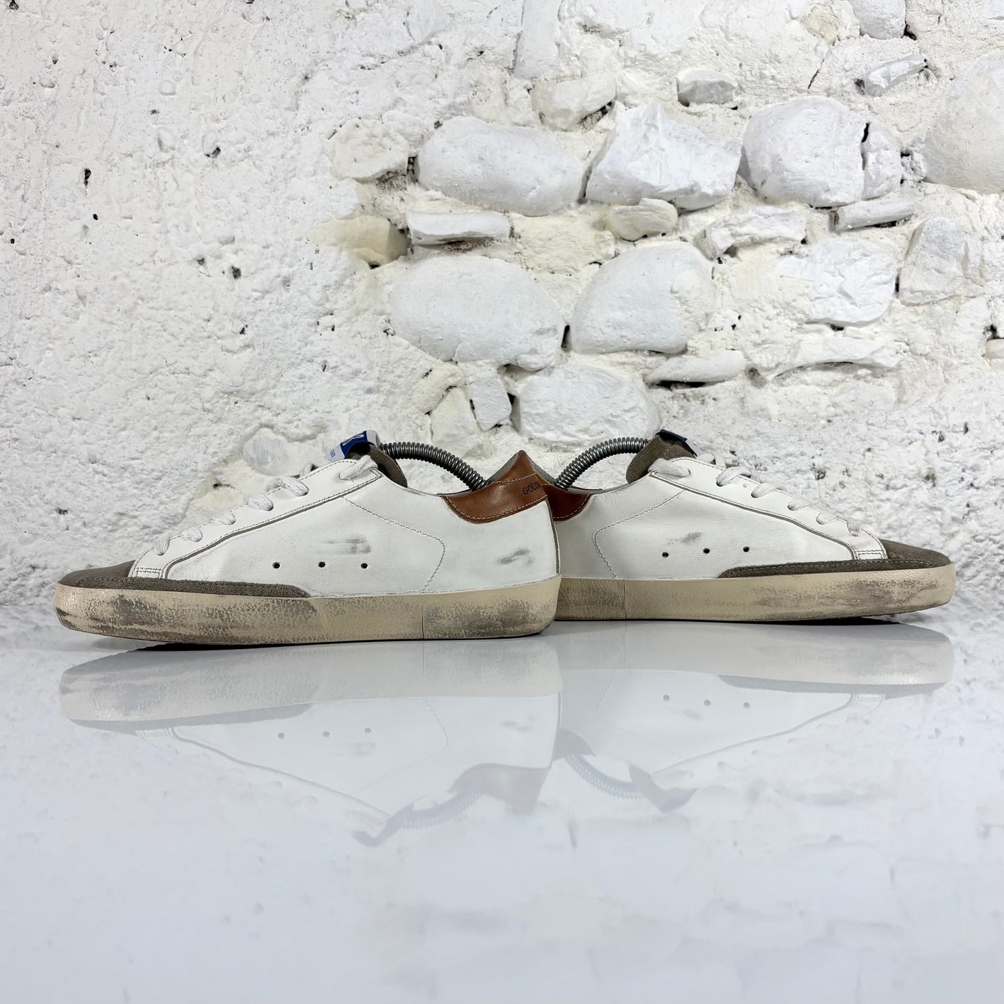 Golden goose Superstar bianche con stella nera glitterata e talloncini marroni 36