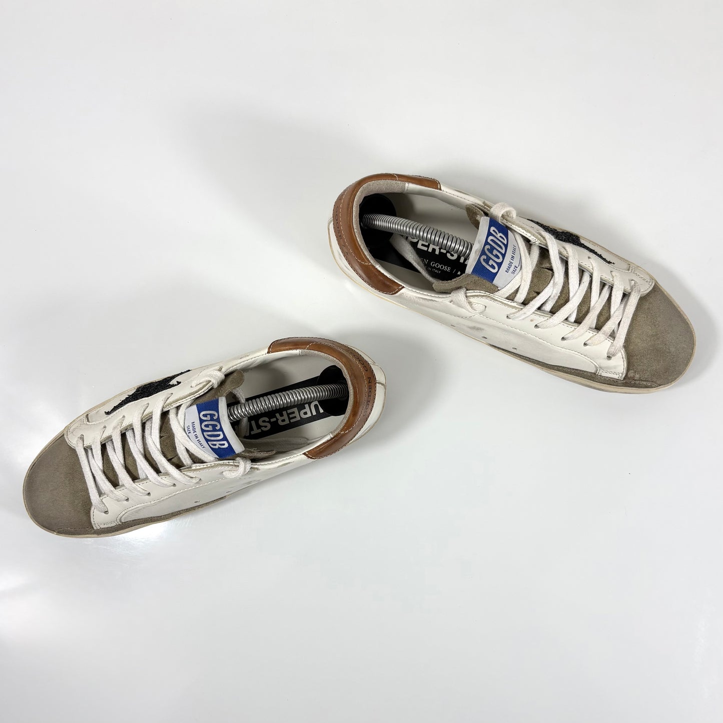Golden goose Superstar bianche con stella nera glitterata e talloncini marroni 36
