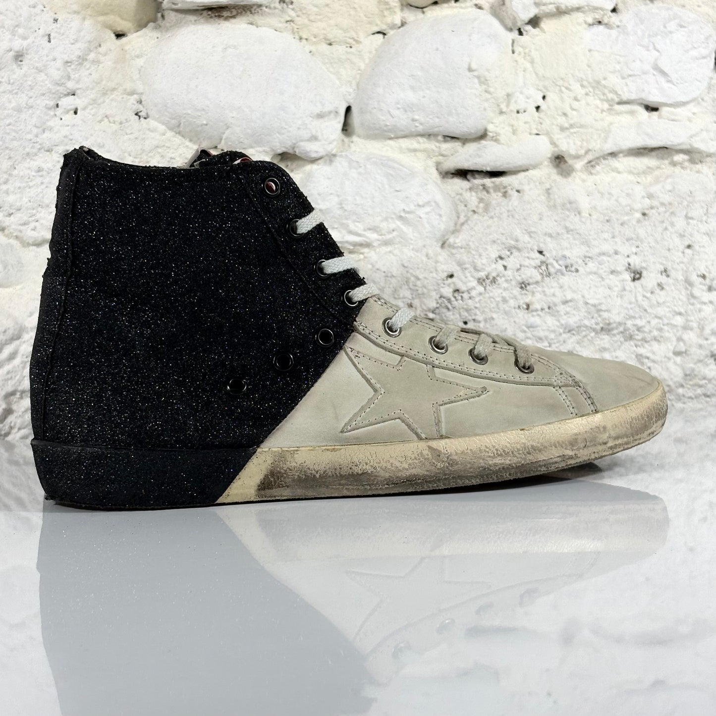 Golden goose Francy grigio avorio e nero glitter 42