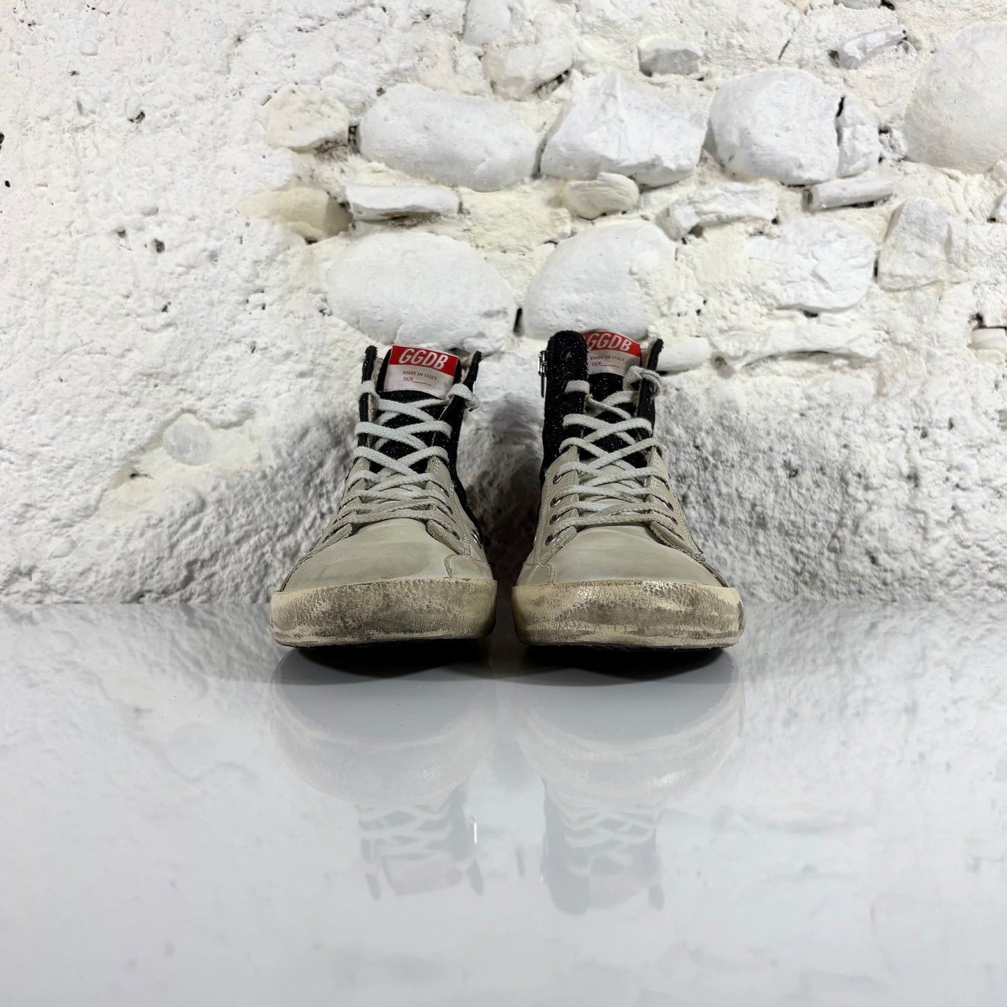 Golden goose Francy grigio avorio e nero glitter 42