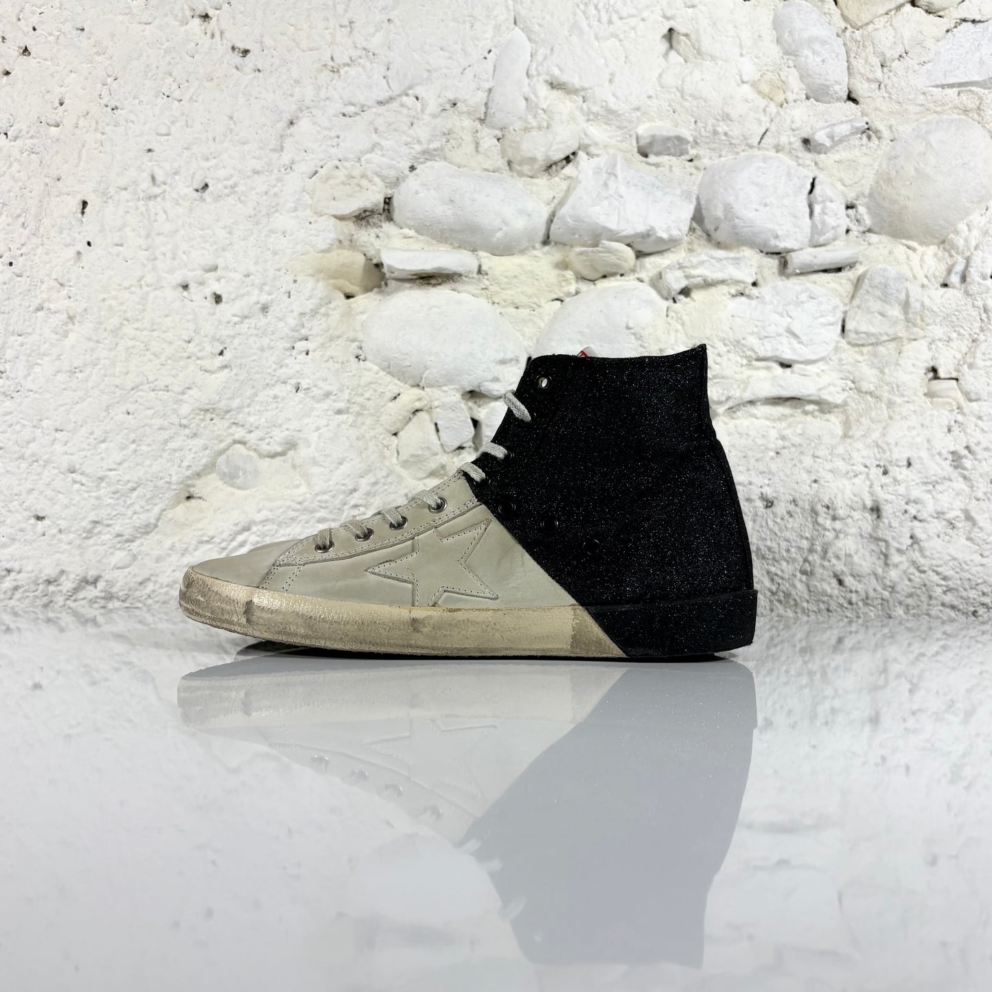 Golden goose Francy grigio avorio e nero glitter 42