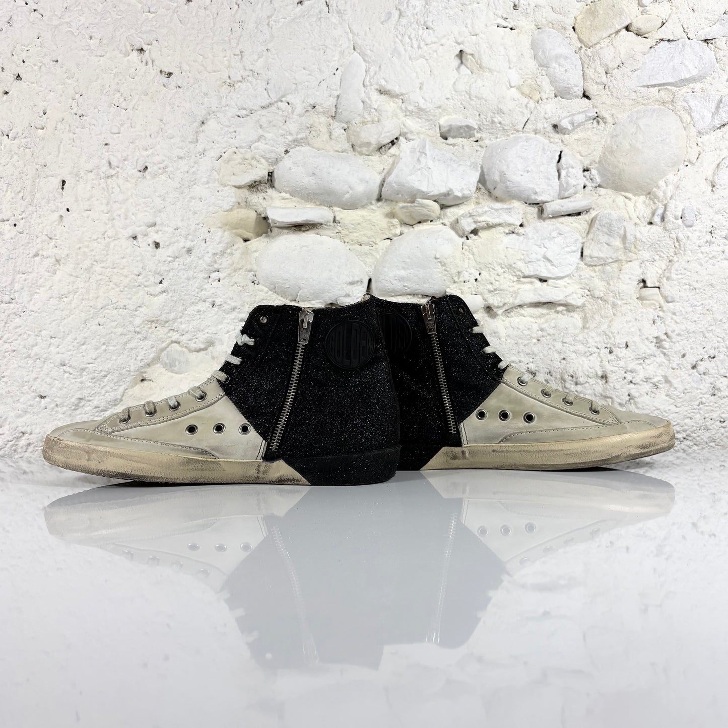 Golden goose Francy grigio avorio e nero glitter 42